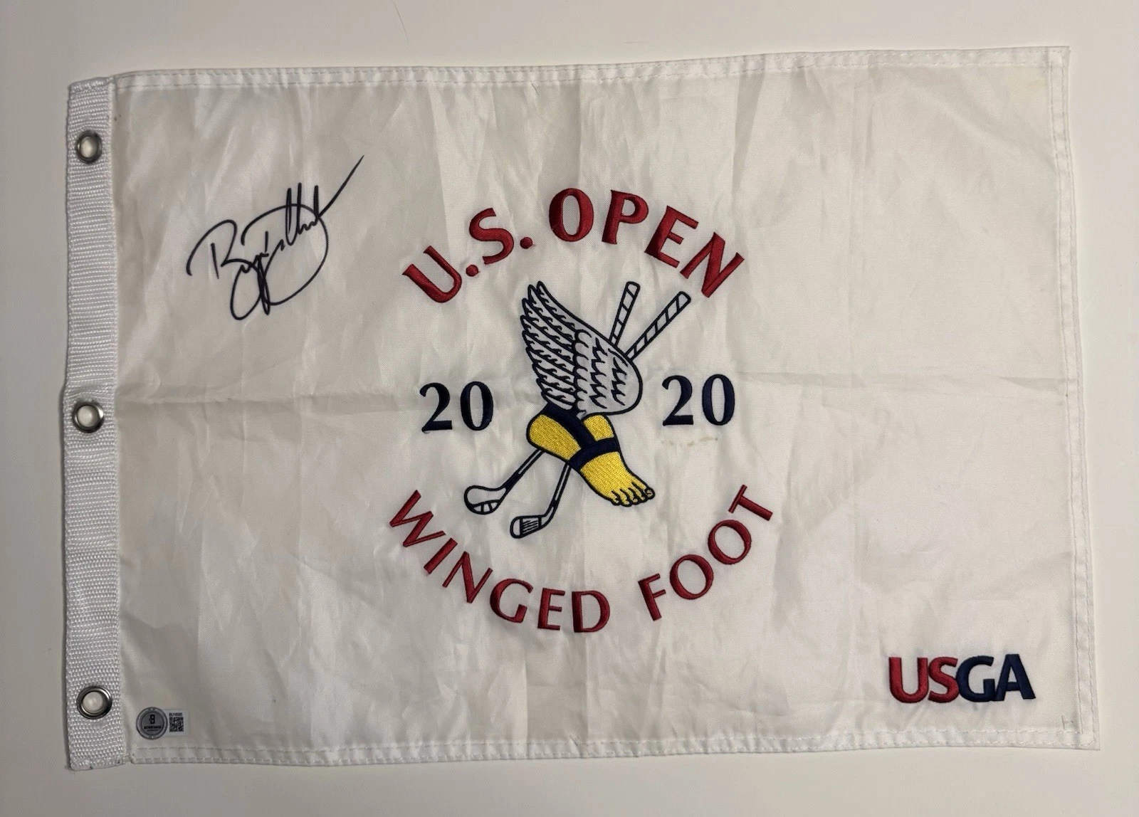 Bryson DeChambeau Autographed 2020 US Open Winged Foot Flag Beckett BAS COA