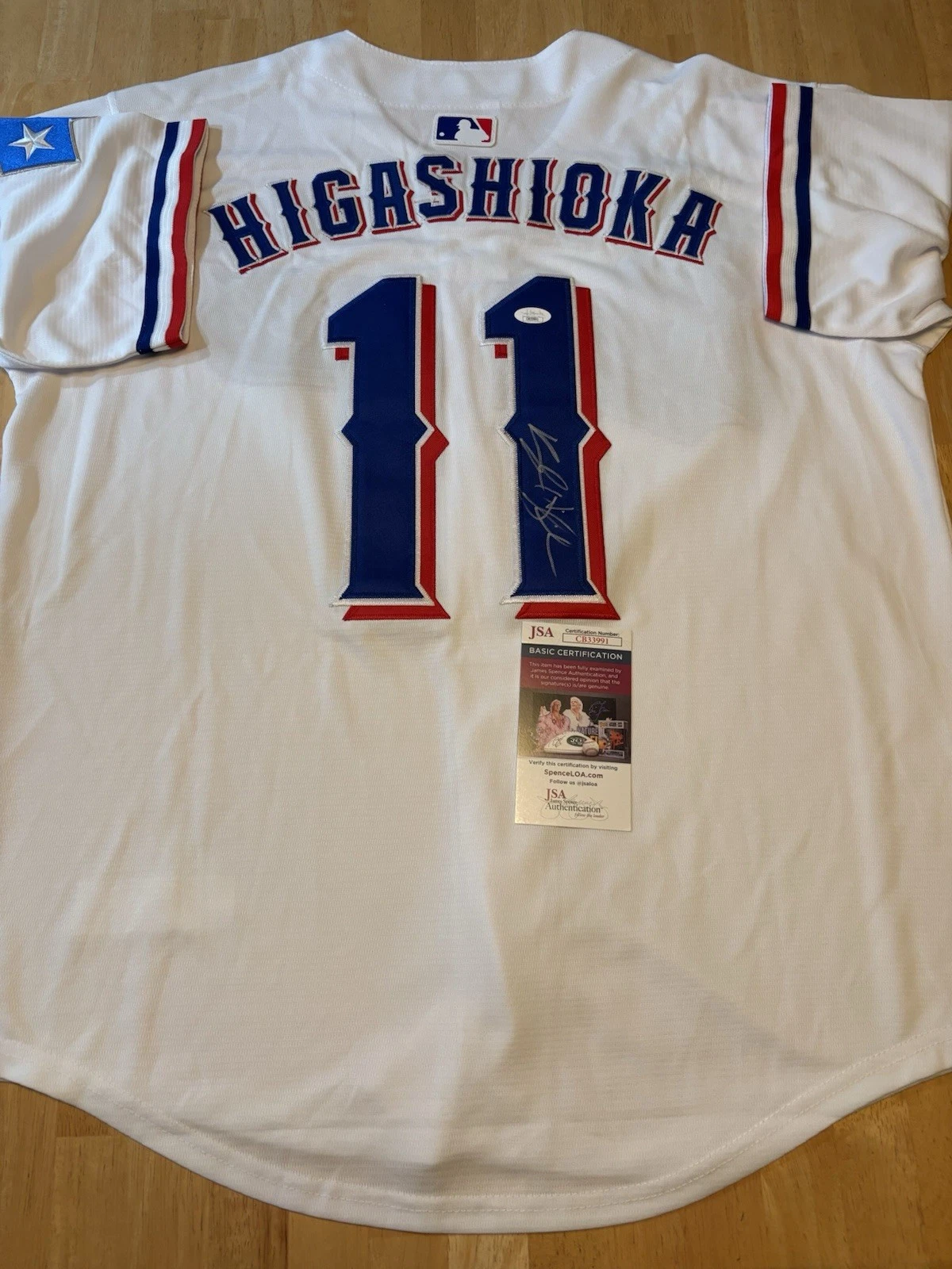 Kyle Higashioka Signed Autographed  Texas Rangers Jersey JSA Coa