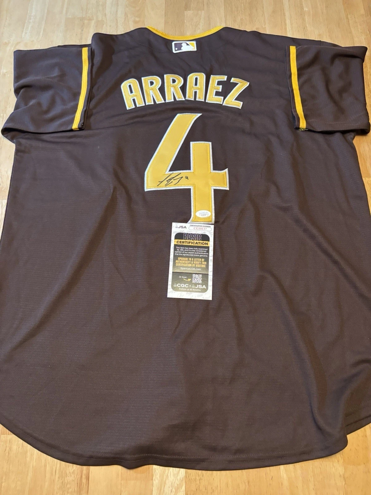 Luis Arraez Signed  Autographed San Diego Padres Jersey. JSA Coa