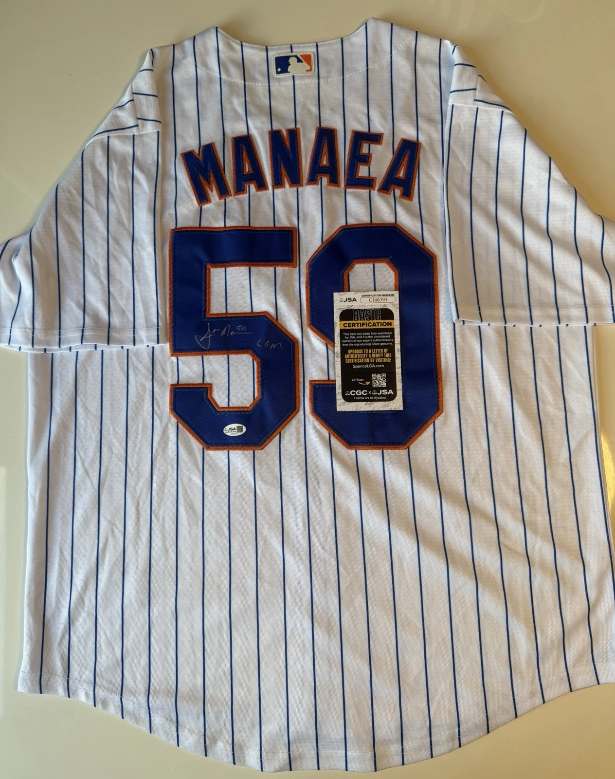 Sean Manaea New York Mets Autographed Jersey Inscribed LGM JSA COA