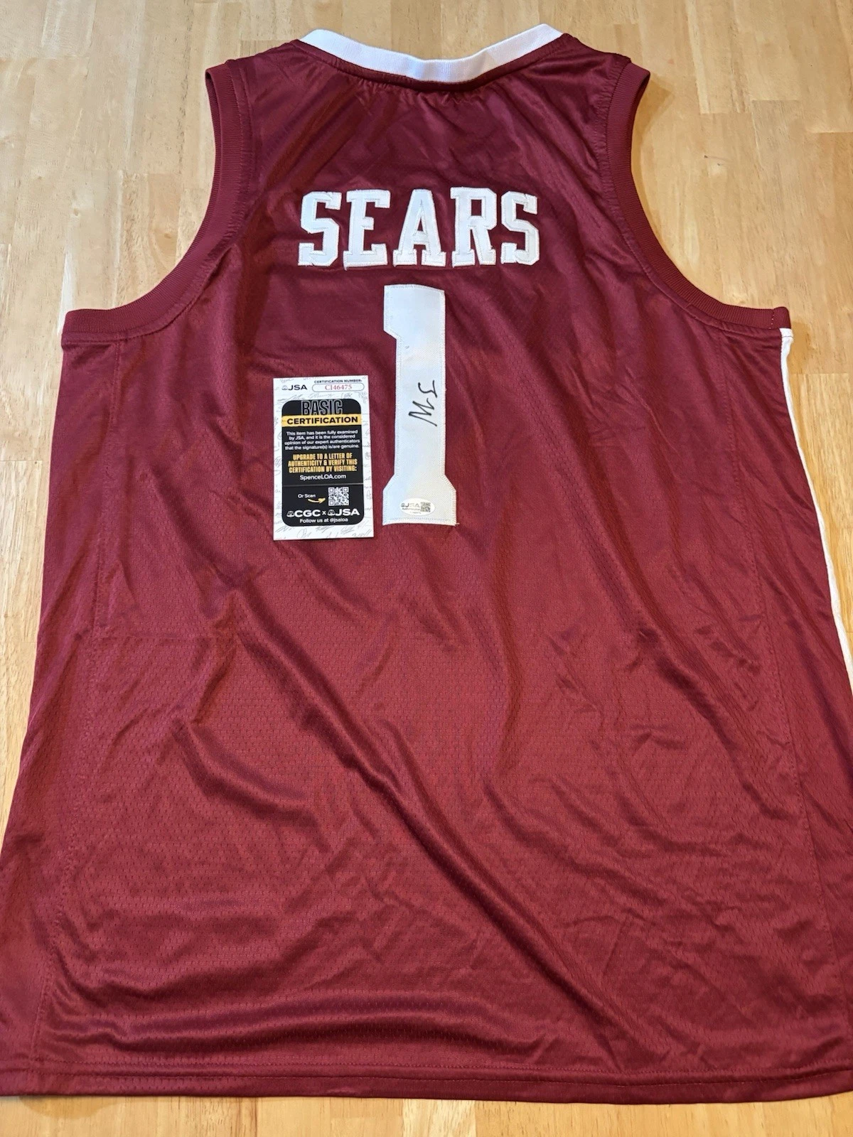 Mark Sears Signed Autographed Alabama Basketball Jersey. JSA Coa. Rare. Bucks