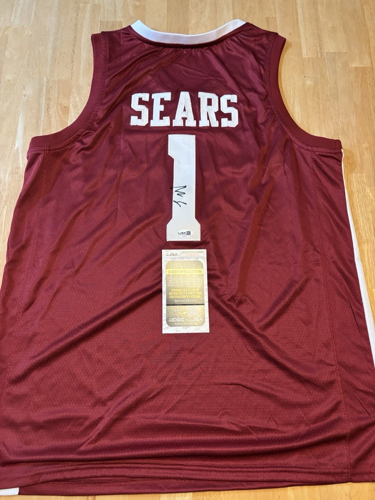 Mark Sears Signed Autographed Alabama Basketball Jersey. JSA Coa. Rare. Bucks
