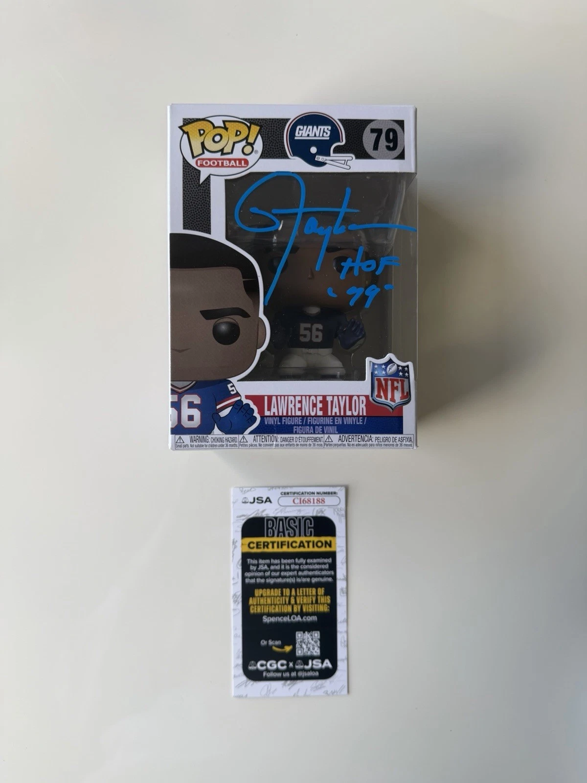 Lawrence Taylor New York Giants Autographed Funko Pop Inscribed HOF 99 JSA COA