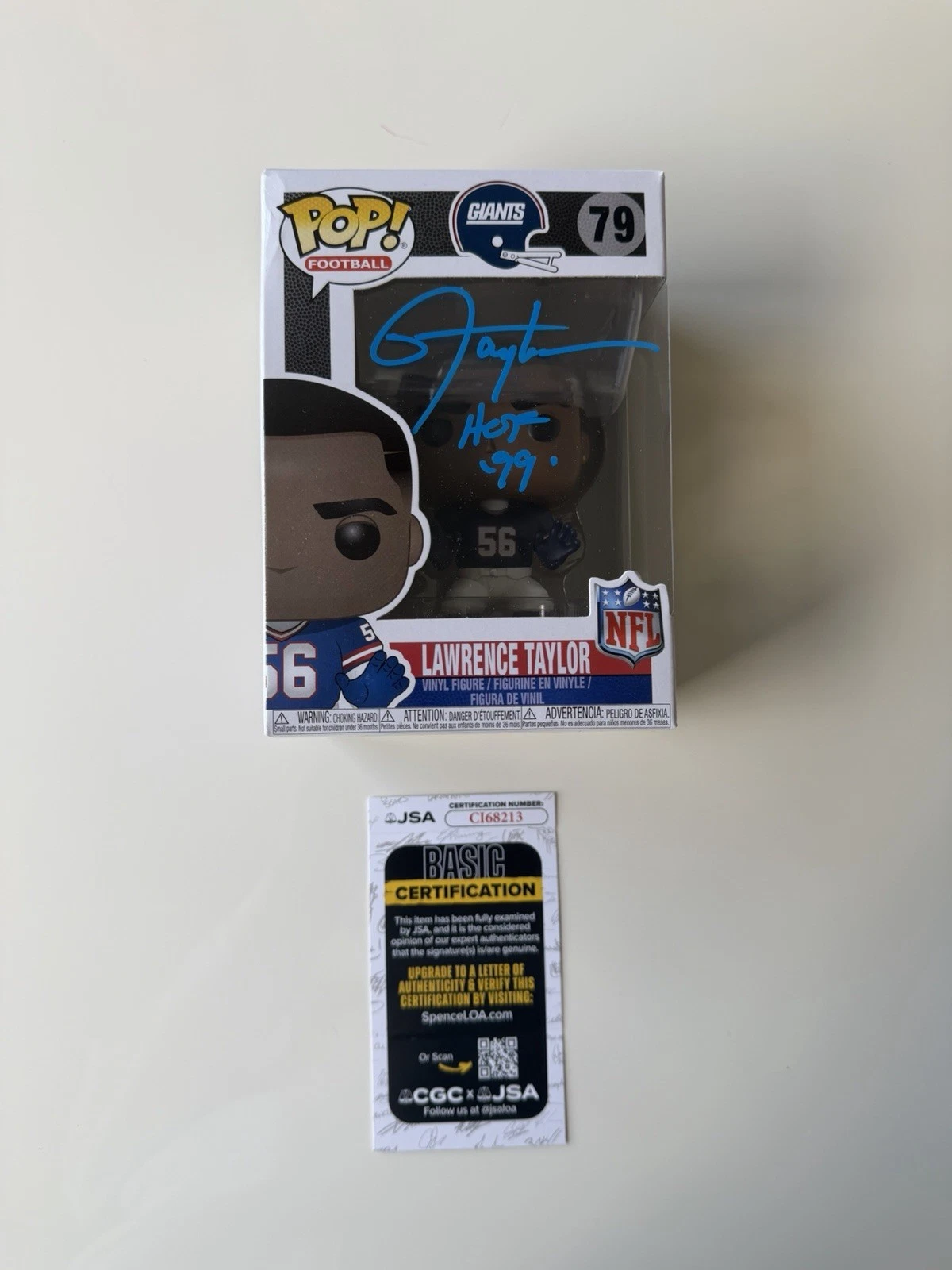 Lawrence Taylor New York Giants Autographed Funko Pop Inscribed HOF 99 JSA COA