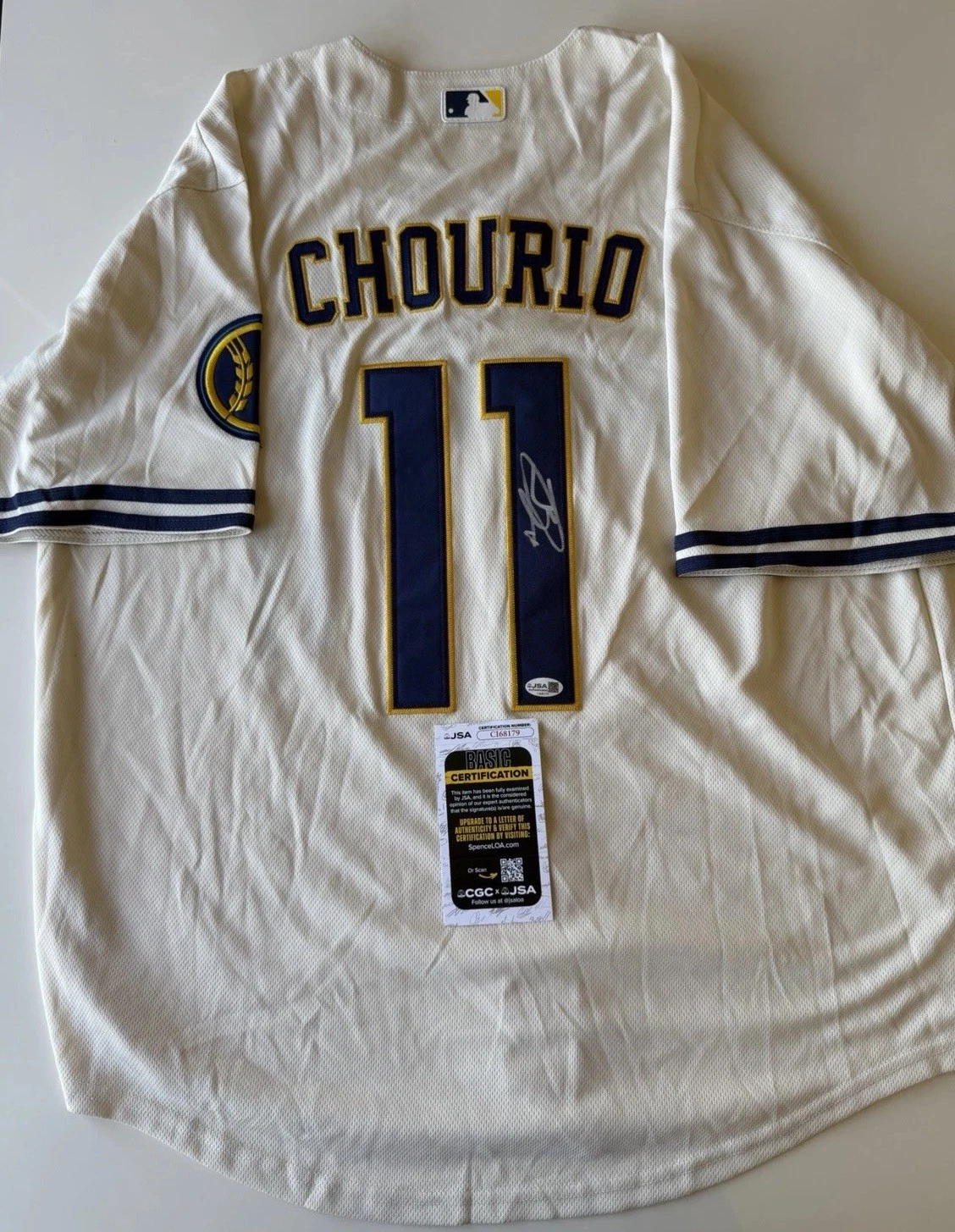 Jackson Chourio Milwaukee Brewers Autographed Jersey Star JSA COA