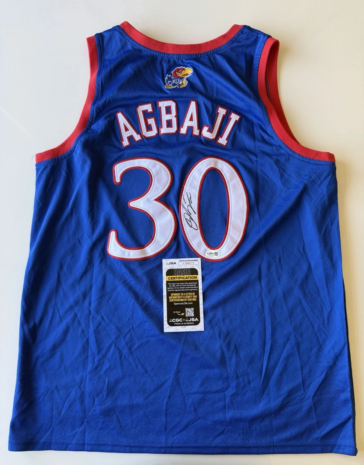 Ochai Agbaji Kansas Jayhawks Autographed Jersey JSA COA