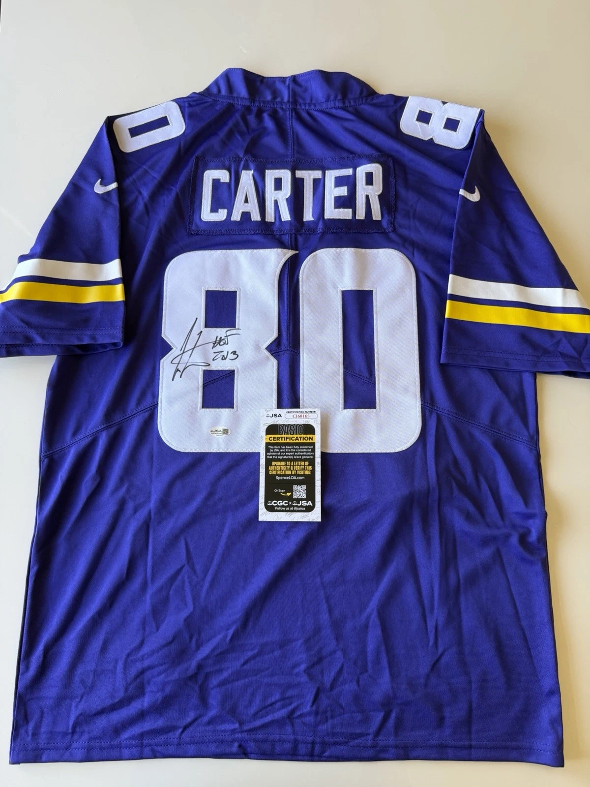 Cris Carter Minnesota Vikings Autographed Jersey Inscribed HOF 2013 JSA COA