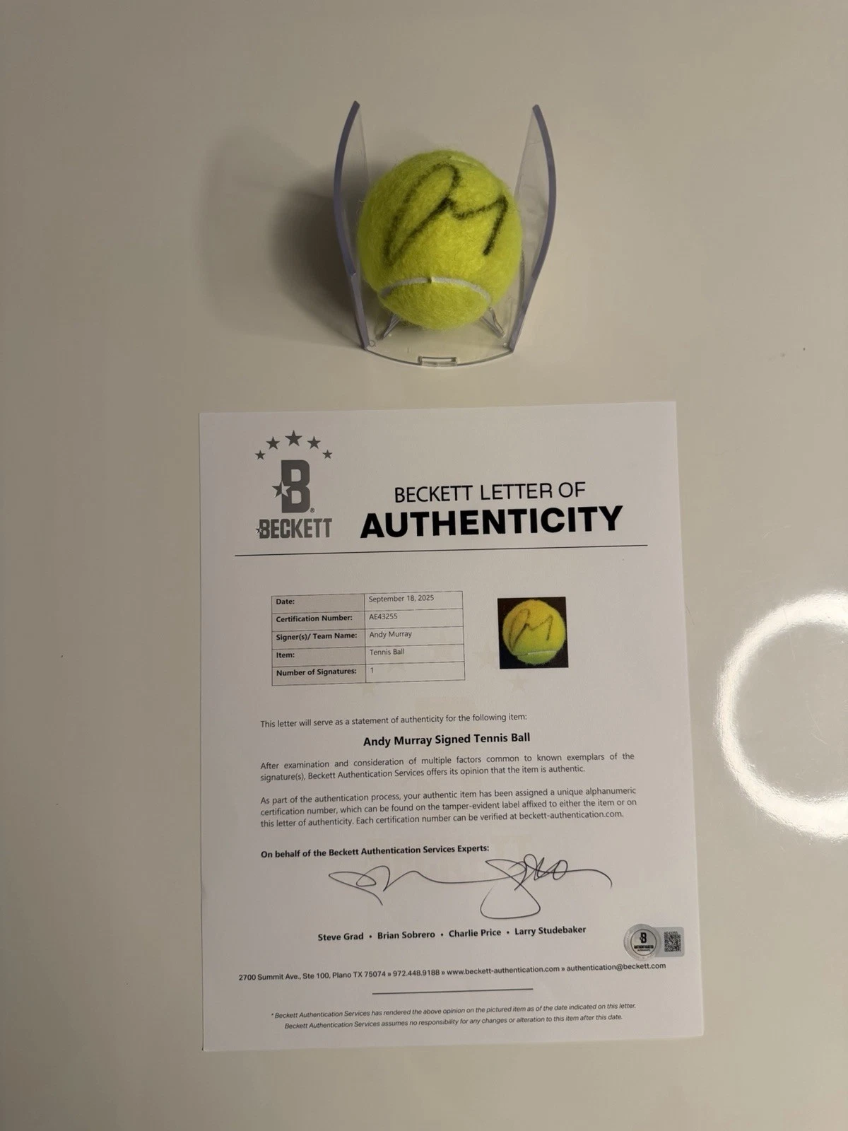 Andy Murray Autographed Wilson US Open 4 Tennis Ball Star Beckett BAS LOA COA￼