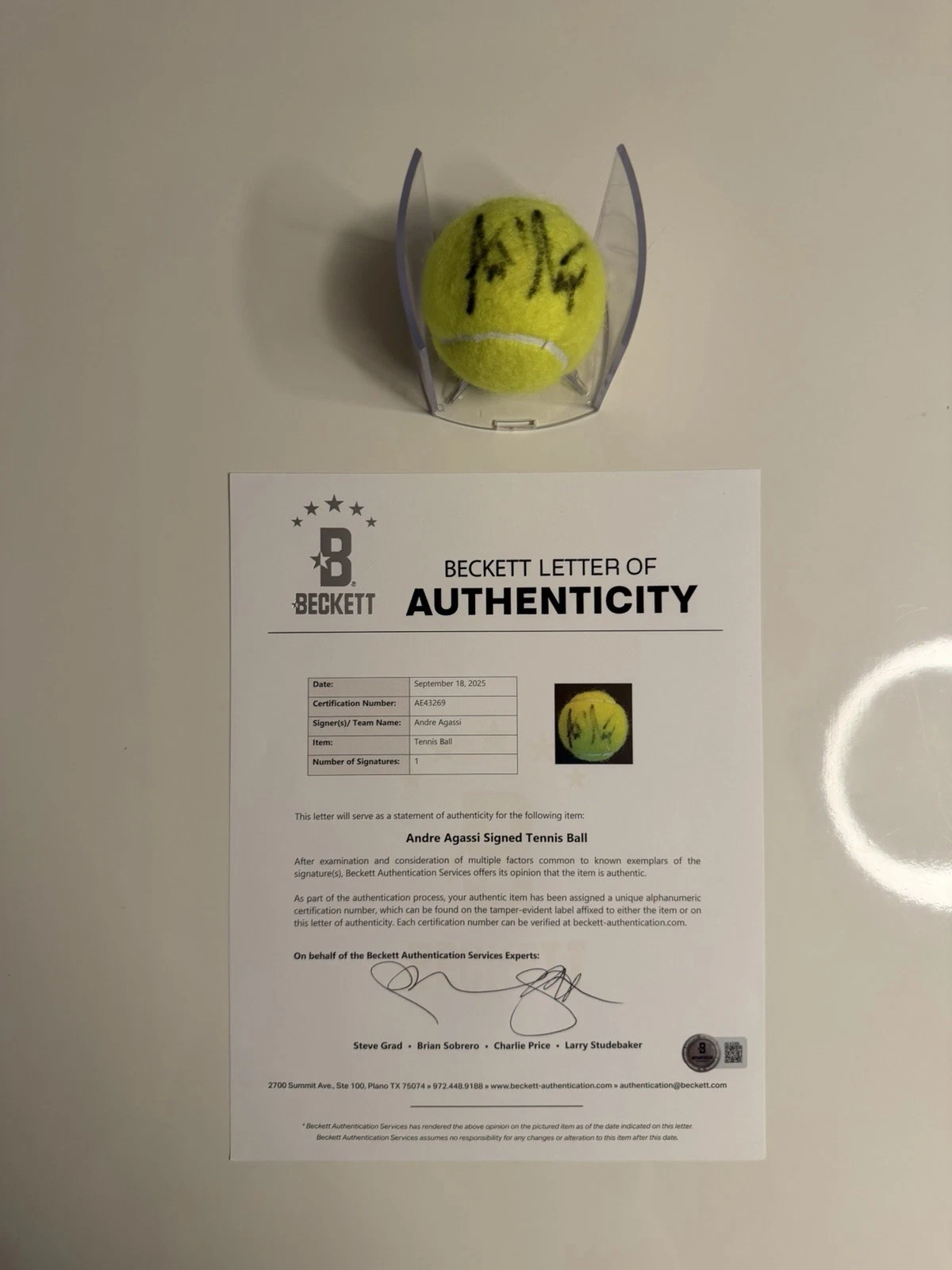 Andre Agassi Autographed Wilson US Open 2 Tennis Ball Legend Beckett LOA COA