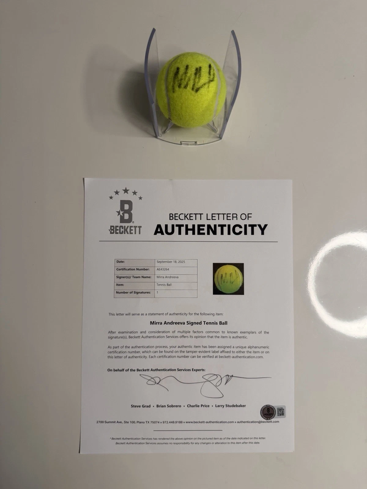 Mirra Andreeva Autographed Penn 1 Tennis Ball Star Beckett BAS LOA COA