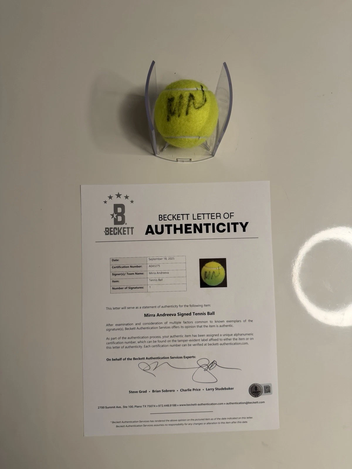 Mirra Andreeva Autographed Wilson US Open 2 Tennis Ball Star Beckett BAS LOA COA