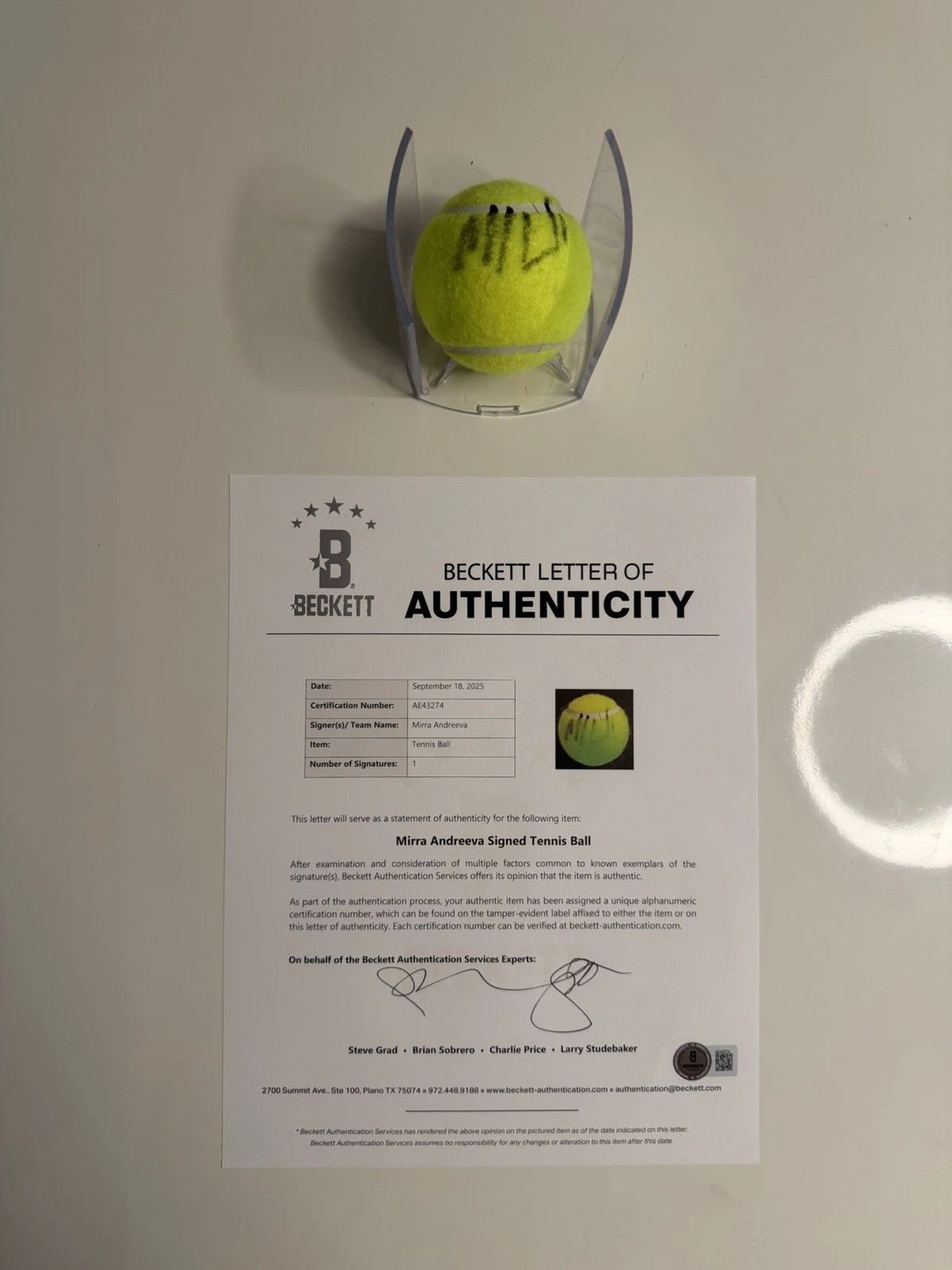 Mirra Andreeva Autographed Dunlop 3 Tennis Ball Star Beckett BAS LOA COA