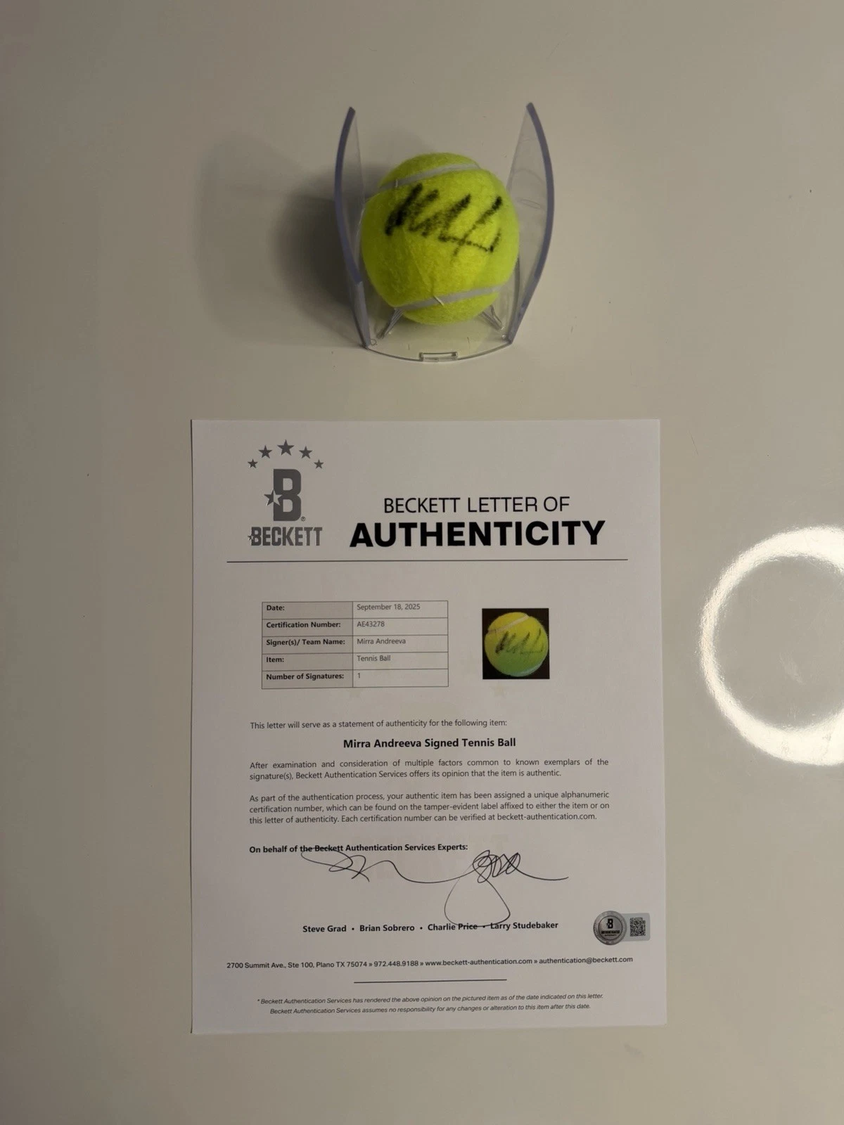 Mirra Andreeva Autographed Dunlop 3 Tennis Ball Star Beckett BAS LOA COA