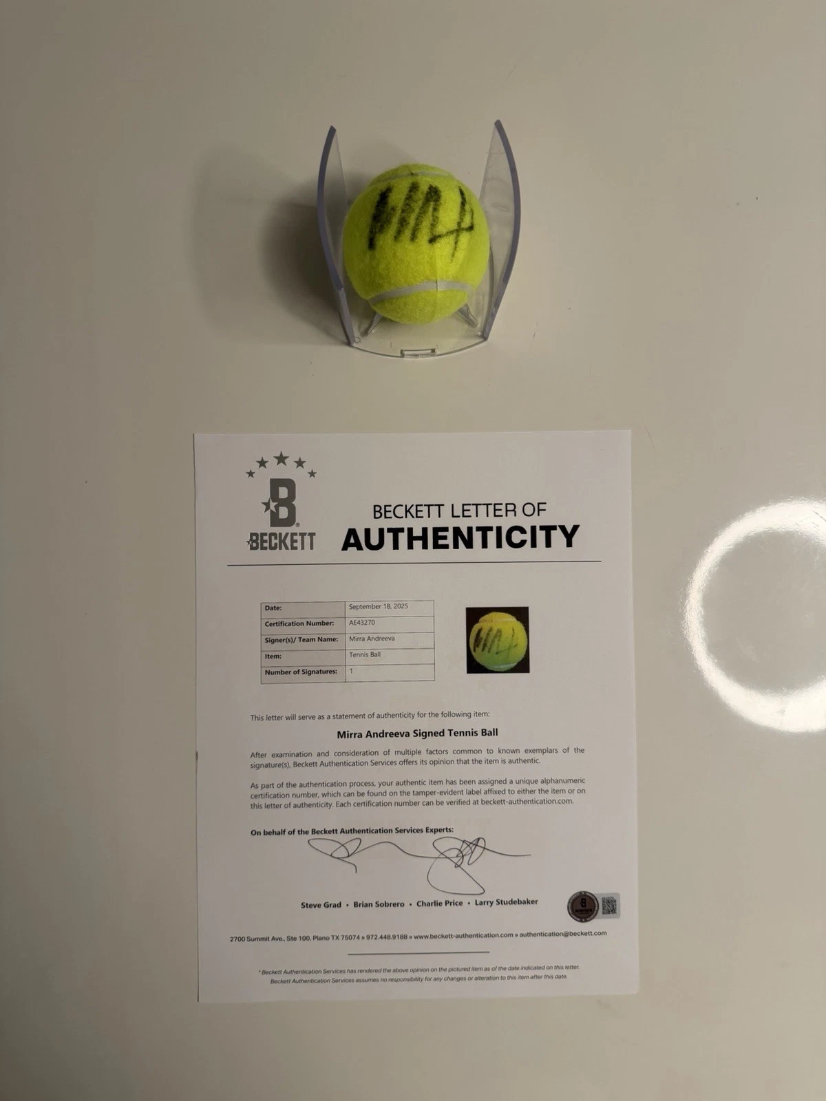 Mirra Andreeva Autographed Dunlop 4 Tennis Ball Star Beckett BAS LOA COA