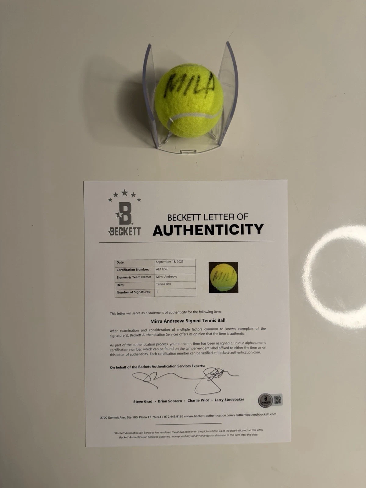 Mirra Andreeva Autographed Dunlop 3 Tennis Ball Star Beckett BAS LOA COA