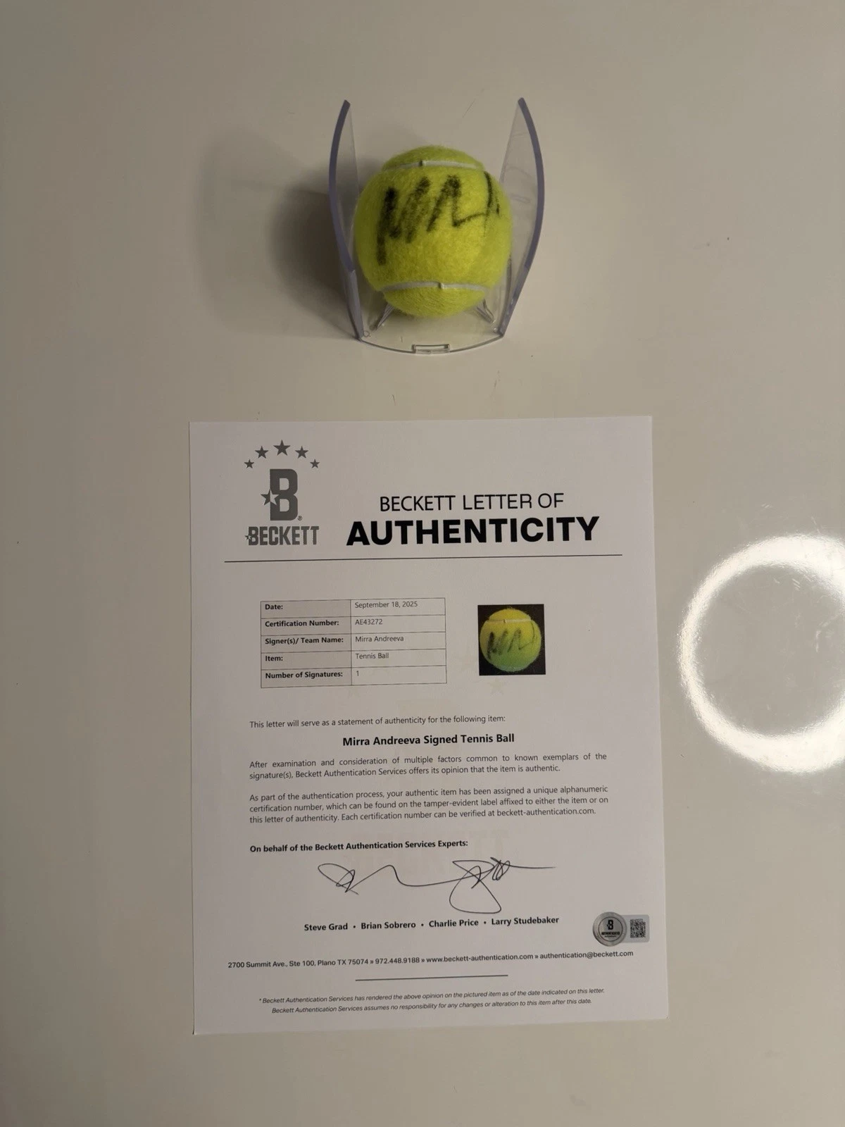 Mirra Andreeva Autographed Wilson US Open 4 Tennis Ball Star Beckett BAS LOA COA