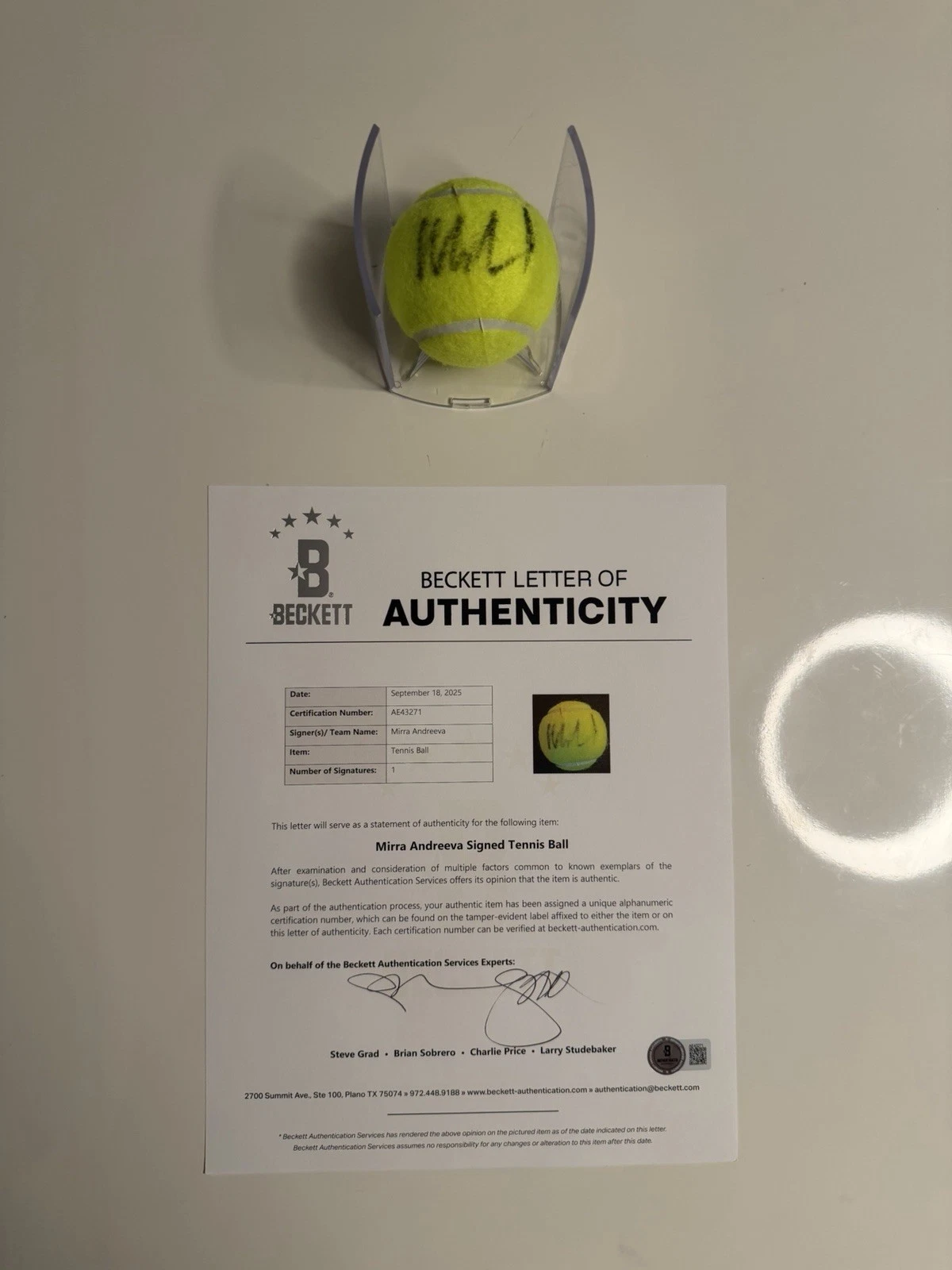 Mirra Andreeva Autographed Dunlop 4 Tennis Ball Star Beckett BAS LOA COA
