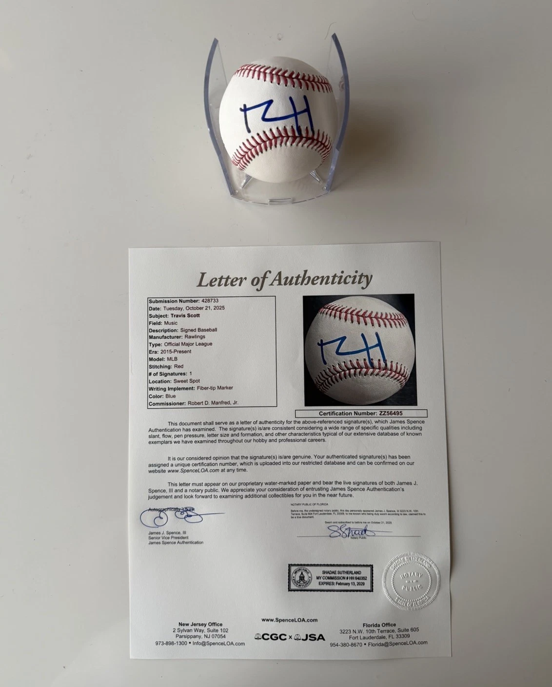 Travis Scott Rapper Autographed Baseball Rare Houston JSA LOA COA