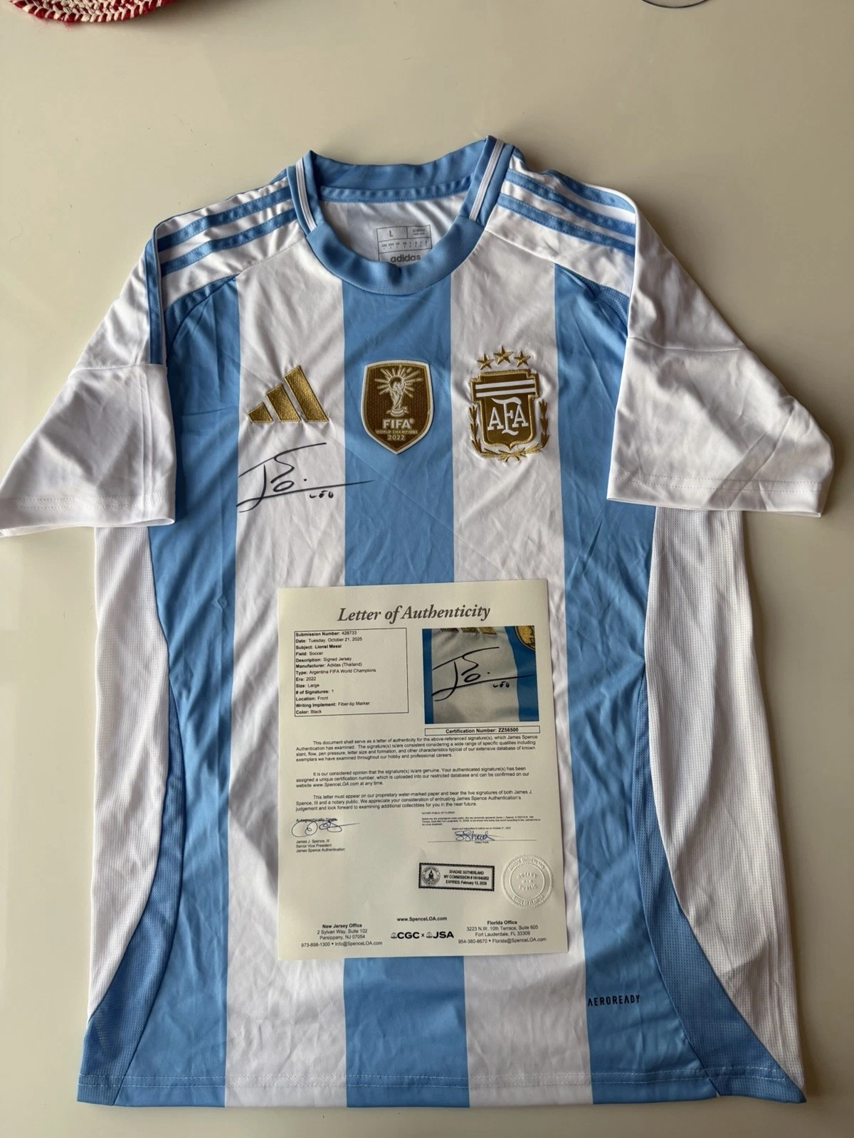 Lionel “Leo” Messi Autographed 2022 World Cup Argentina Jersey Miami JSA COA