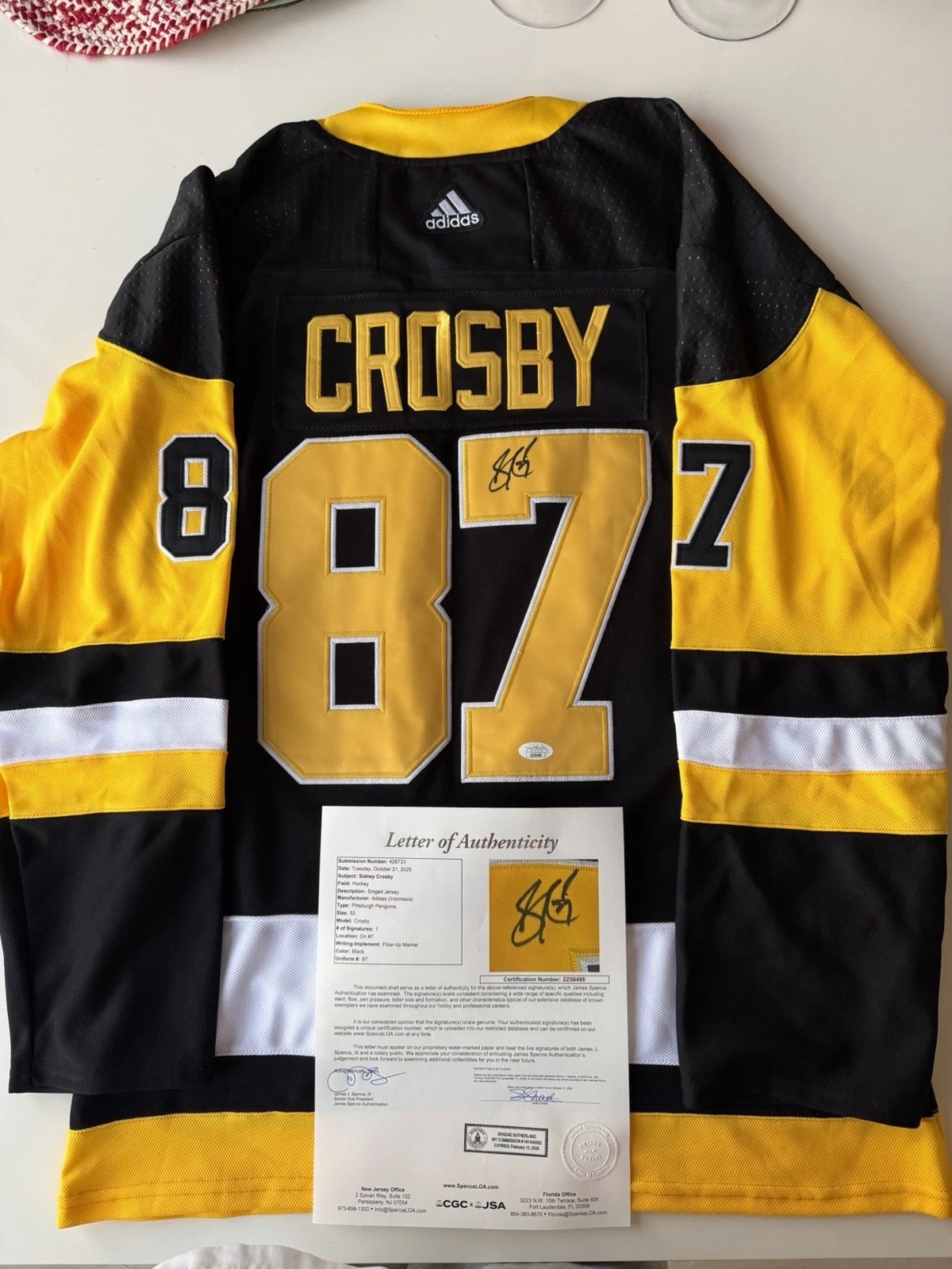 Sidney Crosby Pittsburgh Penguins Autographed Jersey JSA LOA COA