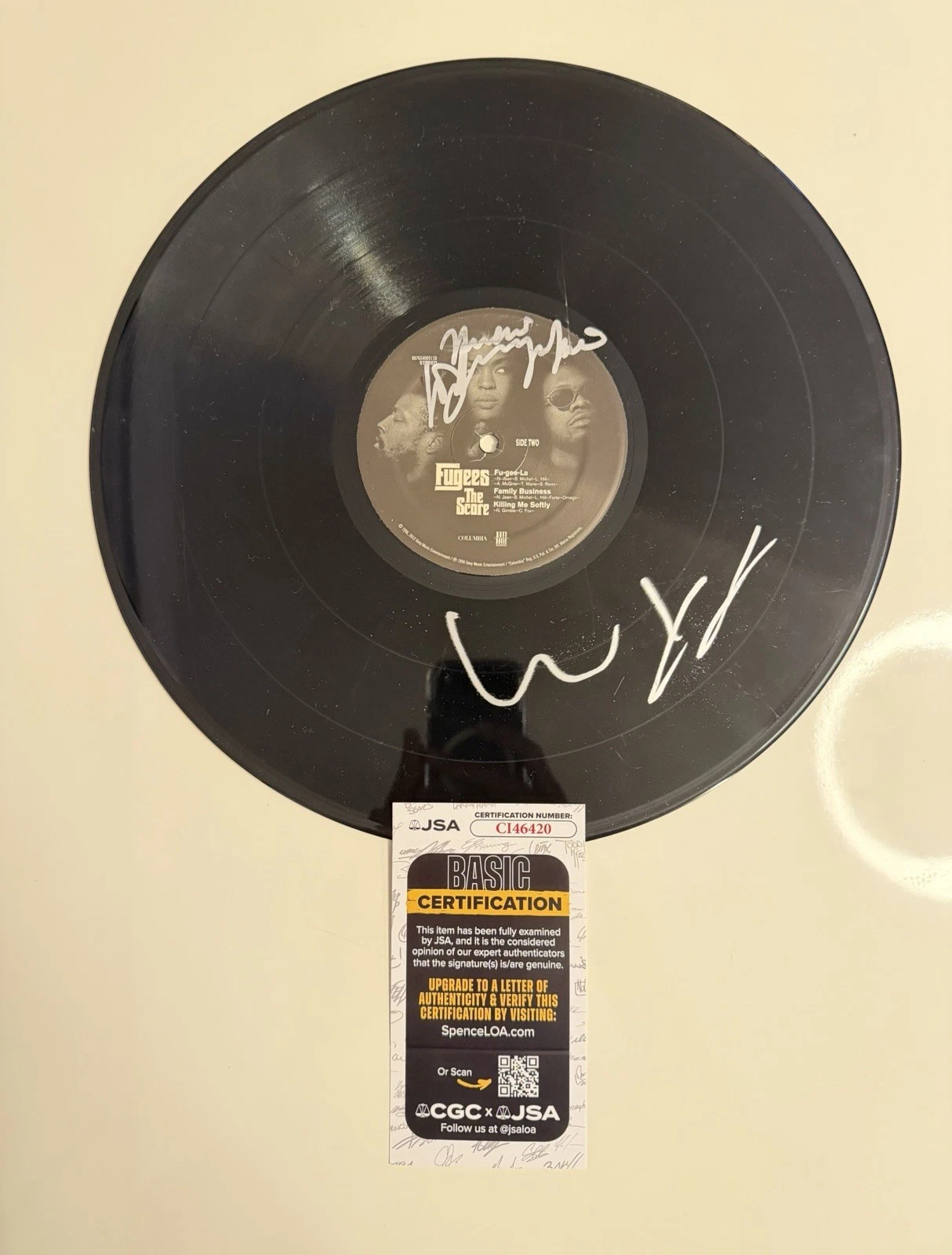 Lauryn Hill and Wyclef Jean Signed Vinyl Disc Album Fugees The Score JSA COA