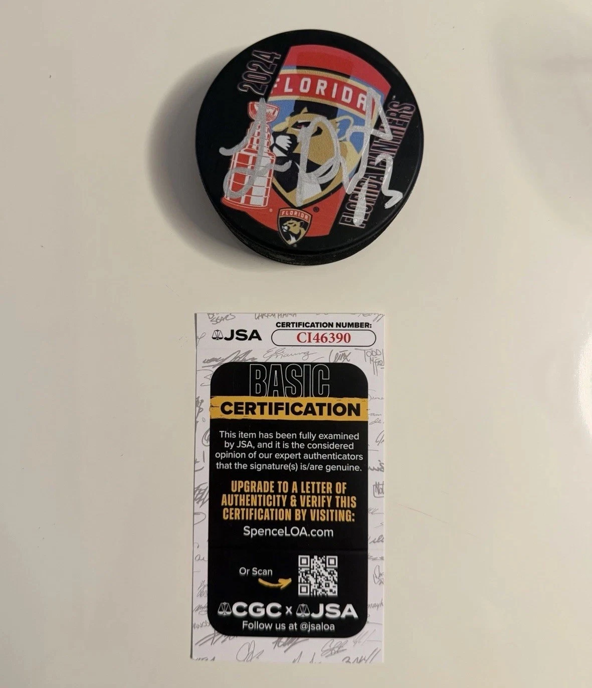 Sam Reinhart Florida Panthers Autographed 2024 Stanley Cup Puck JSA COA
