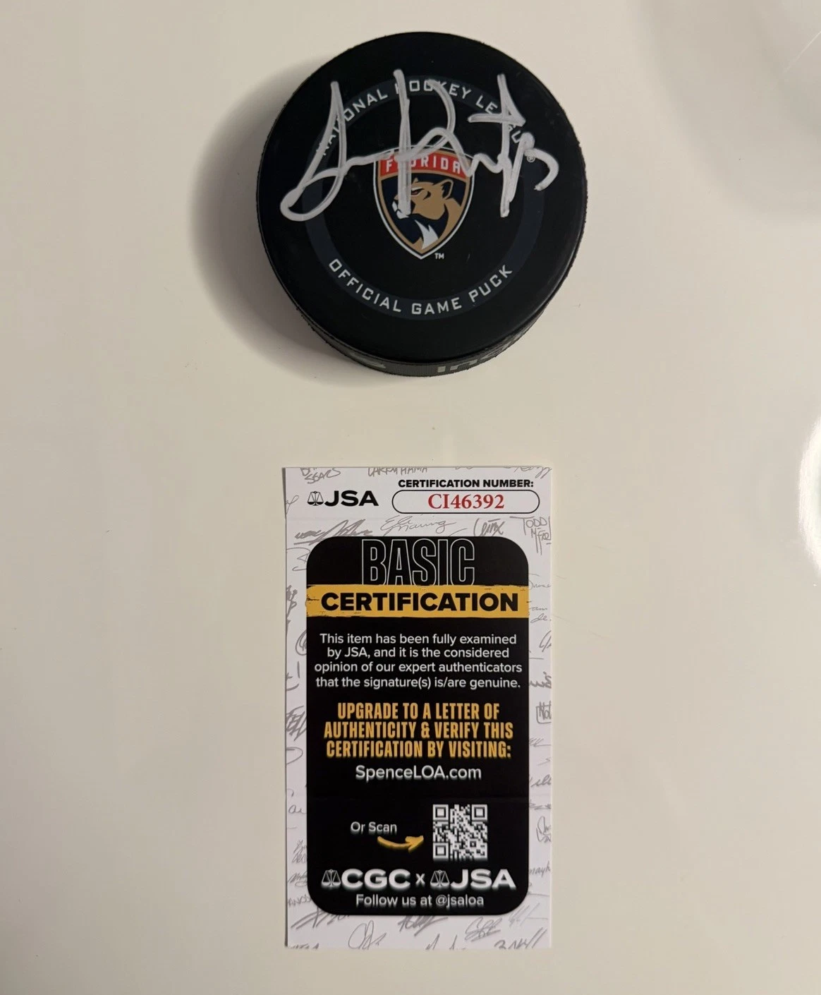 Sam Reinhart Florida Panthers Autographed Official Game Puck JSA COA