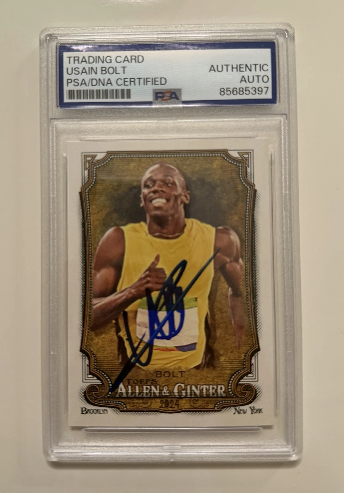 Usain Bolt Autographed 2024 Allen & Ginter Trading Card #208 PSA/DNA
