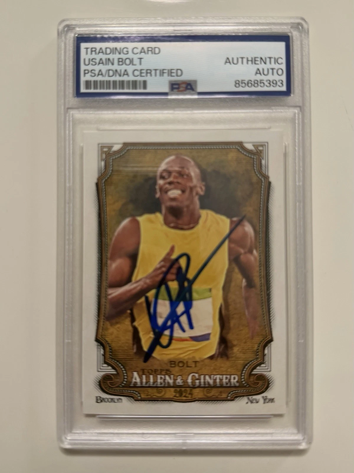 Usain Bolt Autographed 2024 Allen & Ginter Trading Card #208 PSA/DNA