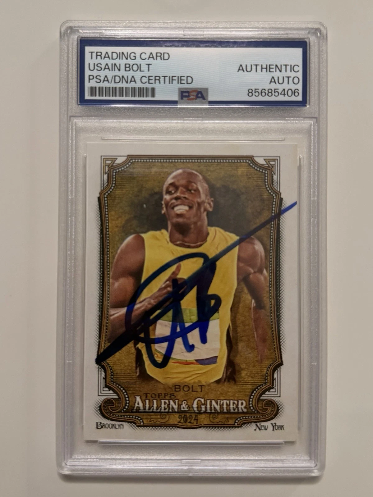 Usain Bolt Autographed 2024 Allen & Ginter Trading Card #208 PSA/DNA