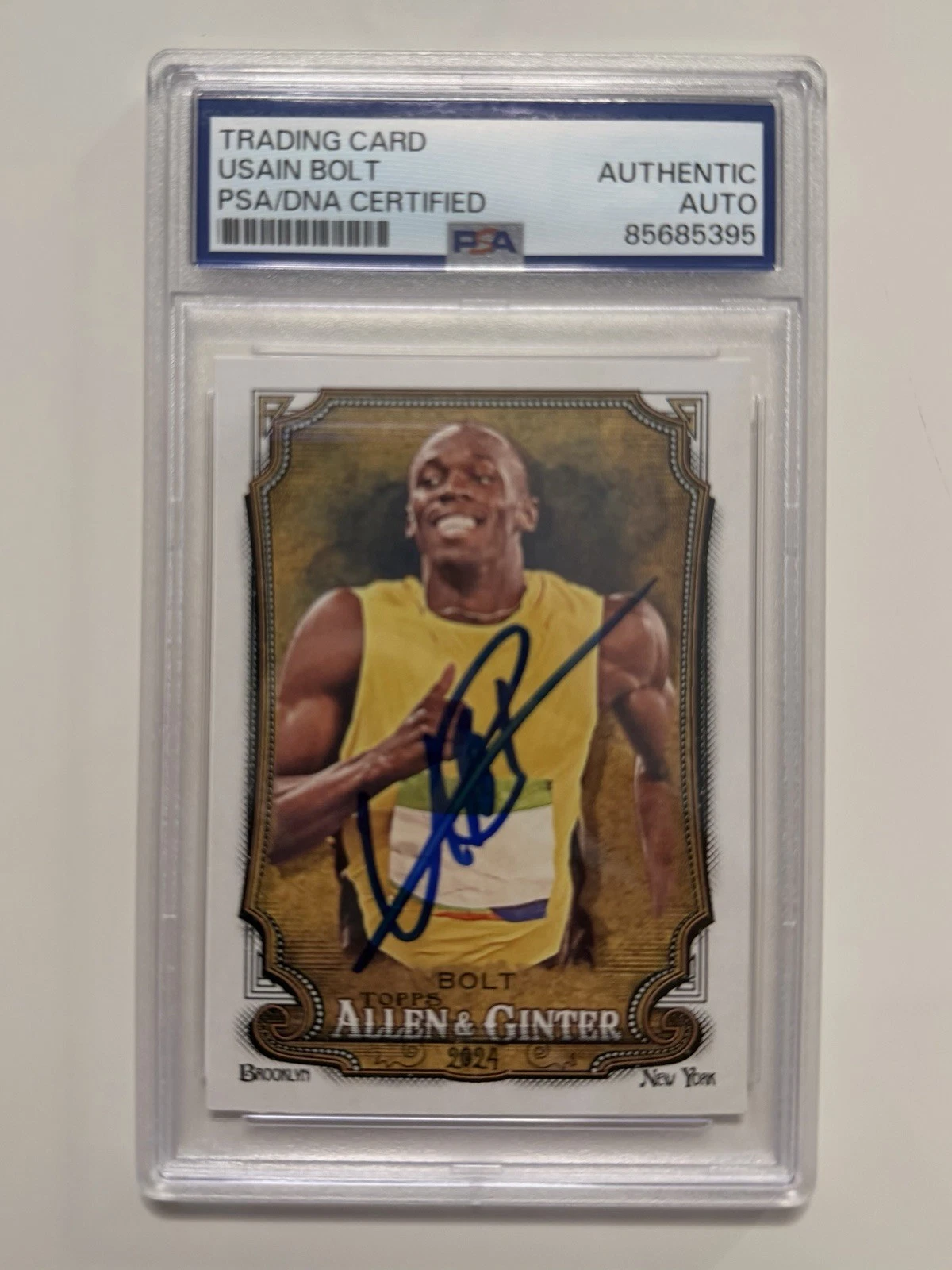 Usain Bolt Autographed 2024 Allen & Ginter Trading Card #208 PSA/DNA