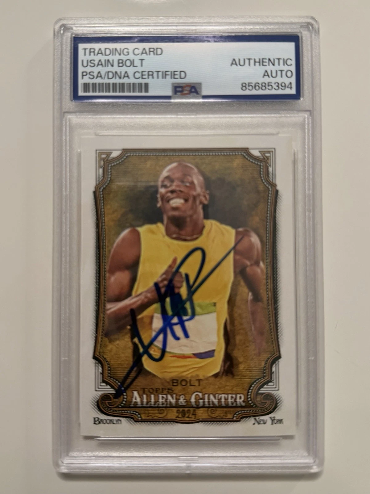 Usain Bolt Autographed 2024 Allen & Ginter Trading Card #208 PSA/DNA