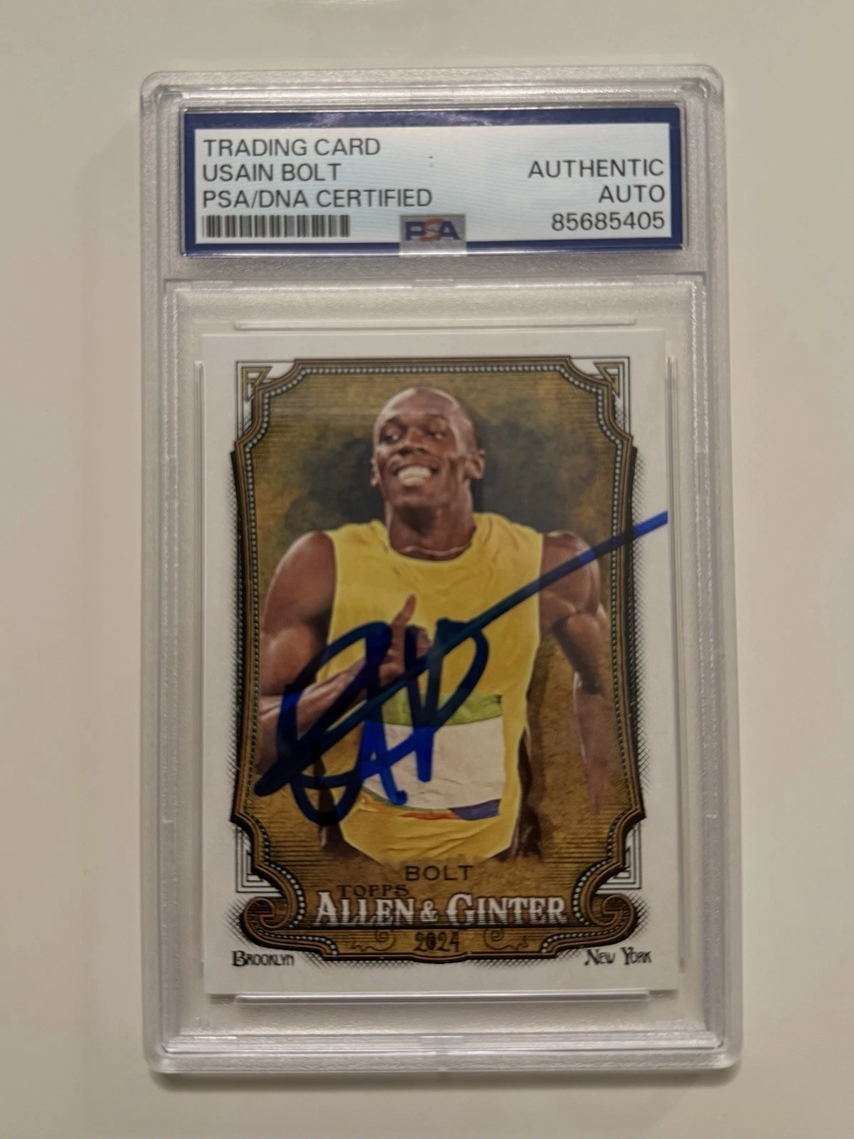 Usain Bolt Autographed 2024 Allen & Ginter Trading Card #208 PSA/DNA