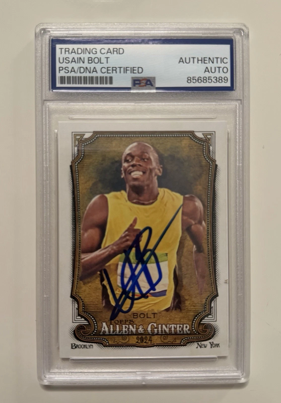 Usain Bolt Autographed 2024 Allen & Ginter Trading Card #208 PSA/DNA