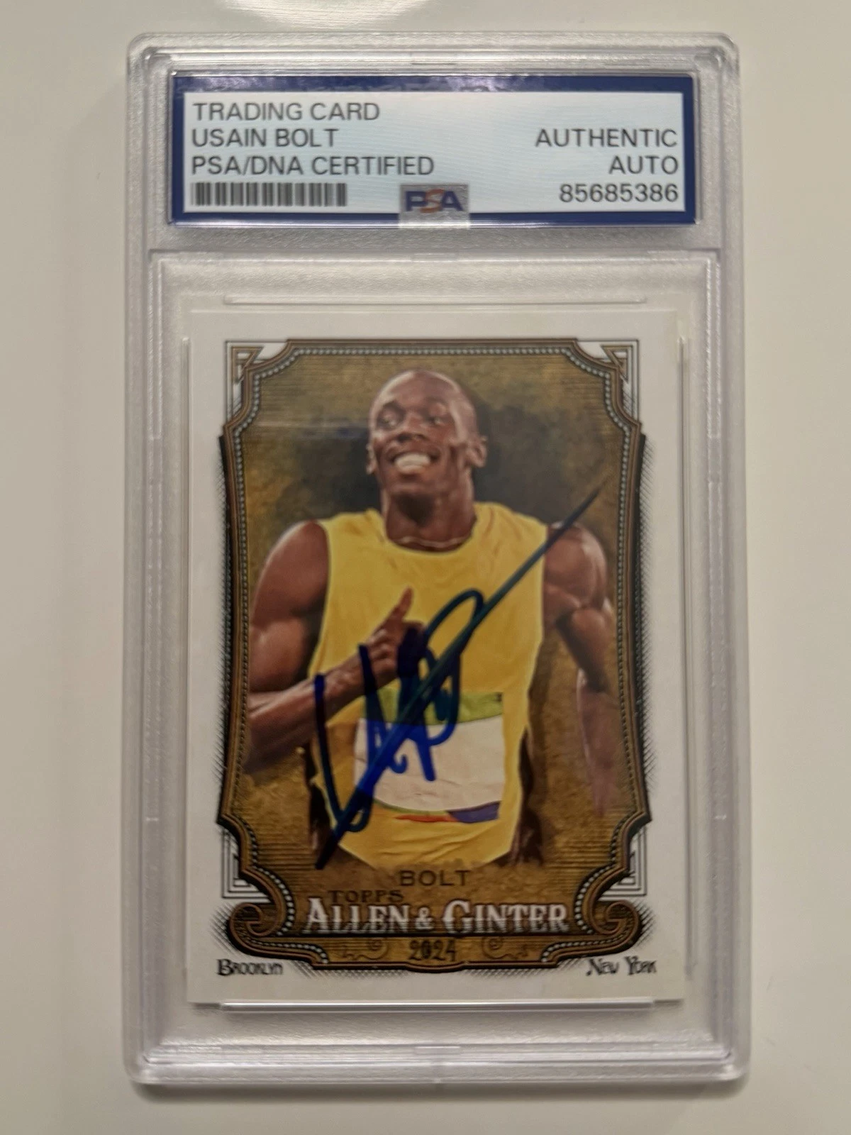 Usain Bolt Autographed 2024 Allen & Ginter Trading Card #208 PSA/DNA