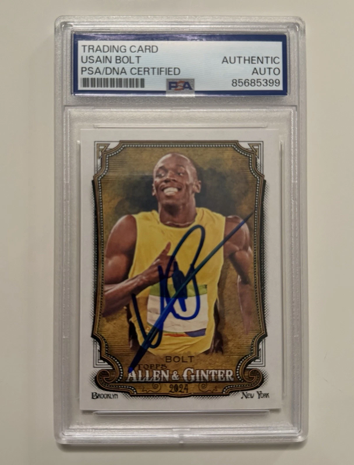 Usain Bolt Autographed 2024 Allen & Ginter Trading Card #208 PSA/DNA