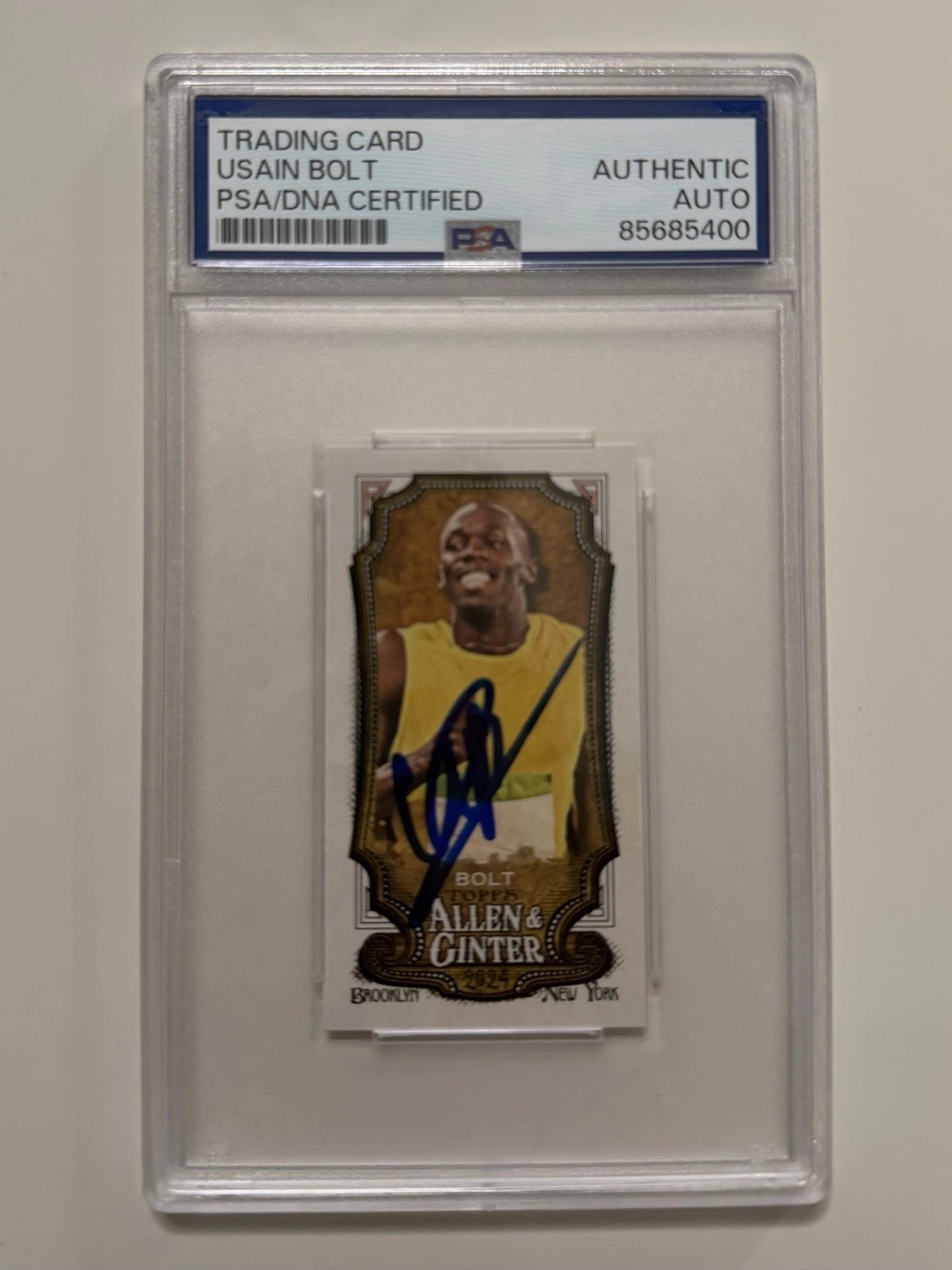 Usain Bolt Autographed 2024 Allen & Ginter Mini Trading Card #208 PSA/DNA