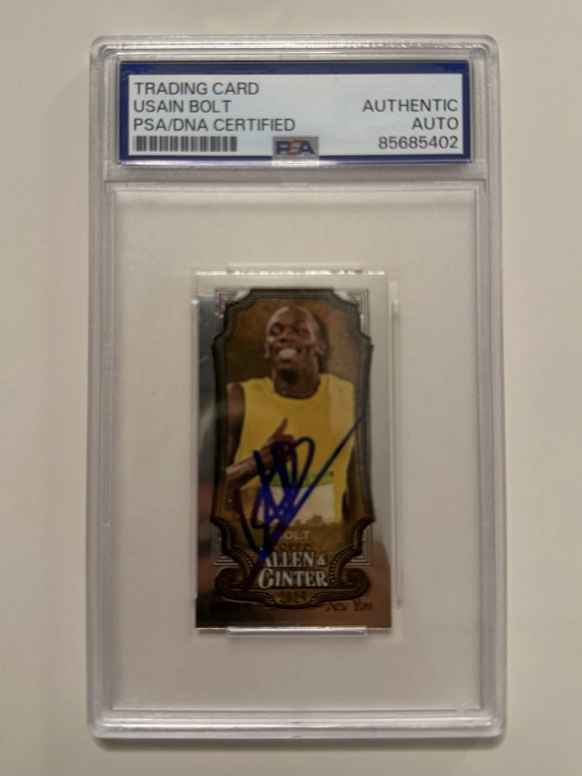 Usain Bolt Autographed 2024 Allen & Ginter Mini Chrome Trading Card #208 PSA/DNA