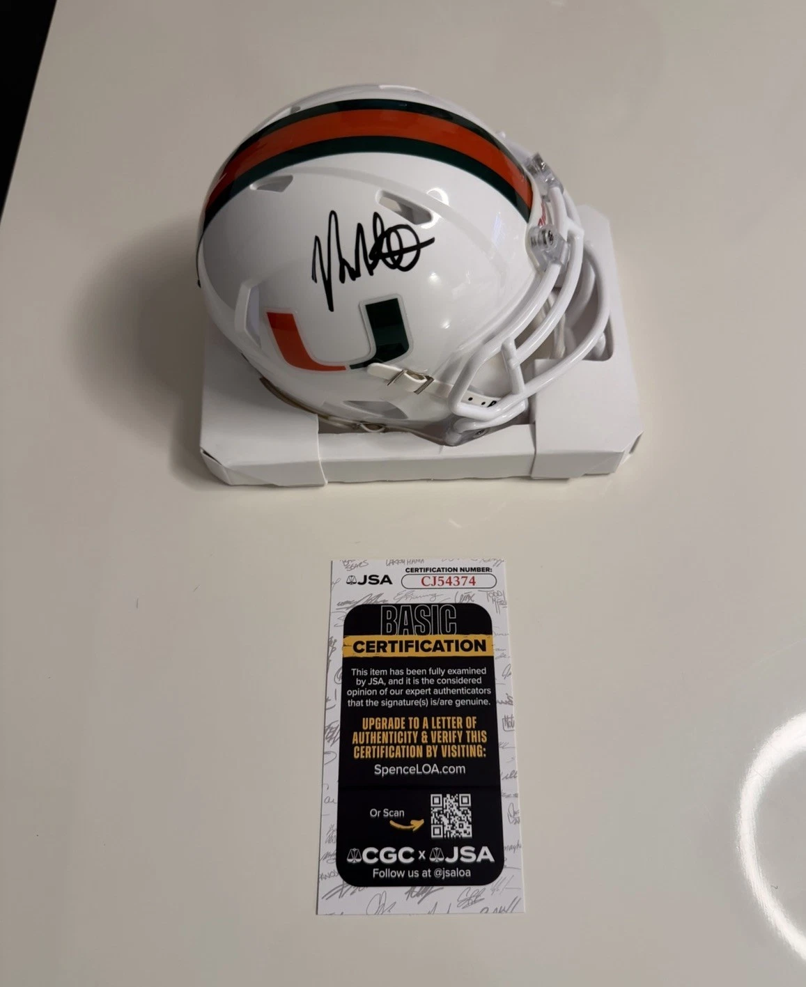 Mario Cristobal Miami Hurricanes Head Coach Autographed Mini Helmet JSA COA