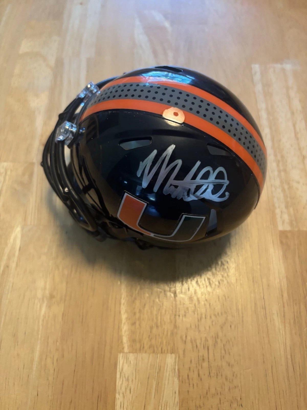 Mario Cristobal Miami Hurricanes Head Coach Autographed Mini Helmet Beckett BAS
