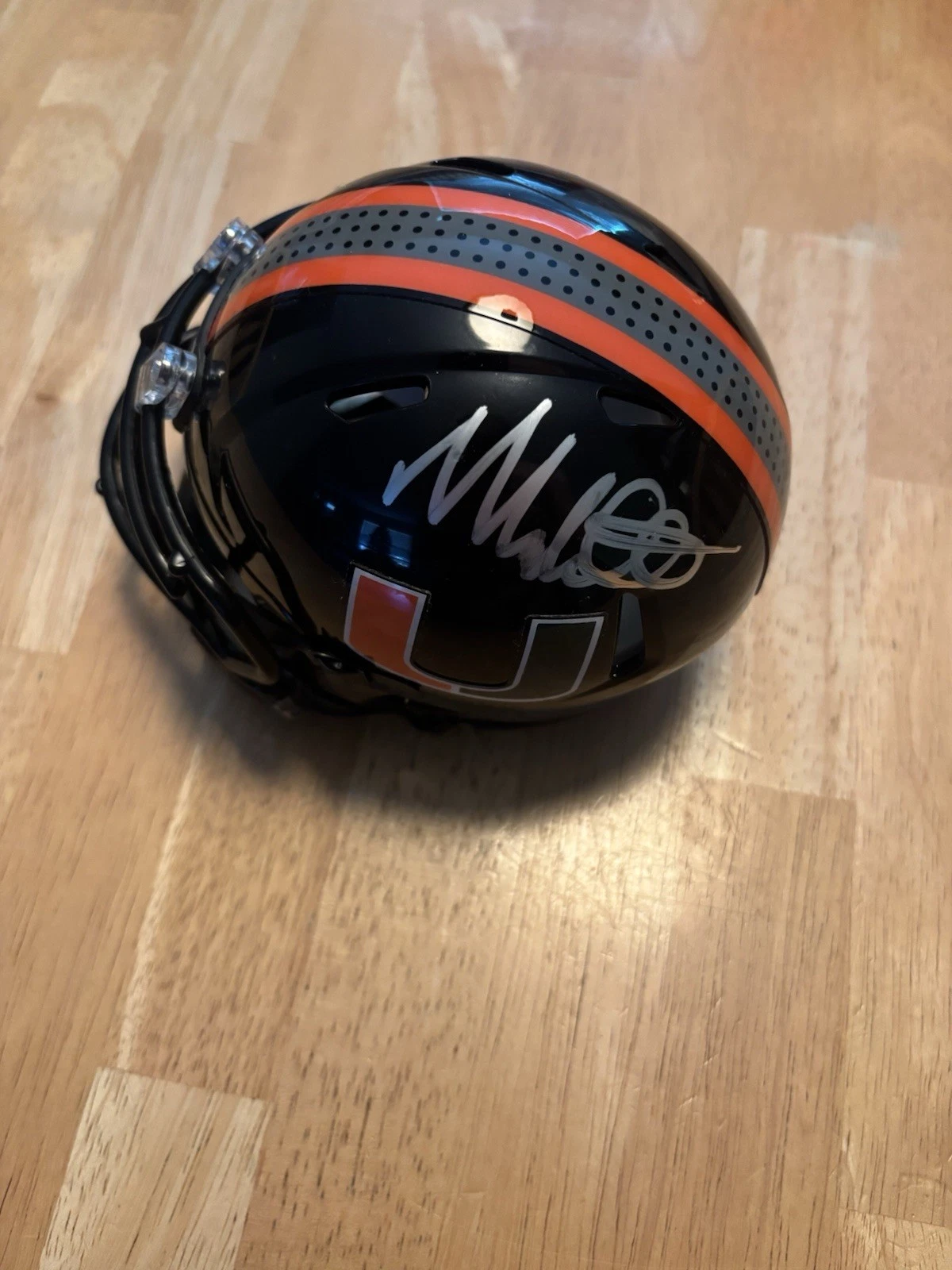 Mario Cristobal Miami Hurricanes Head Coach Autographed Mini Helmet Beckett BAS