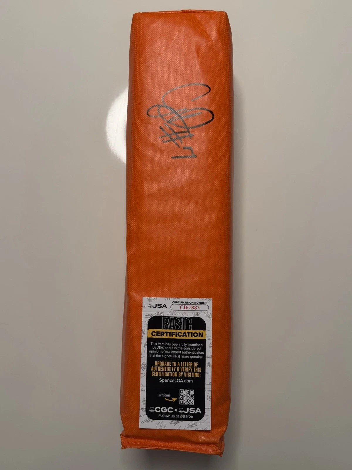 CJ Daniels Miami Hurricanes Autographed Orange End Zone Pylon Star JSA COA