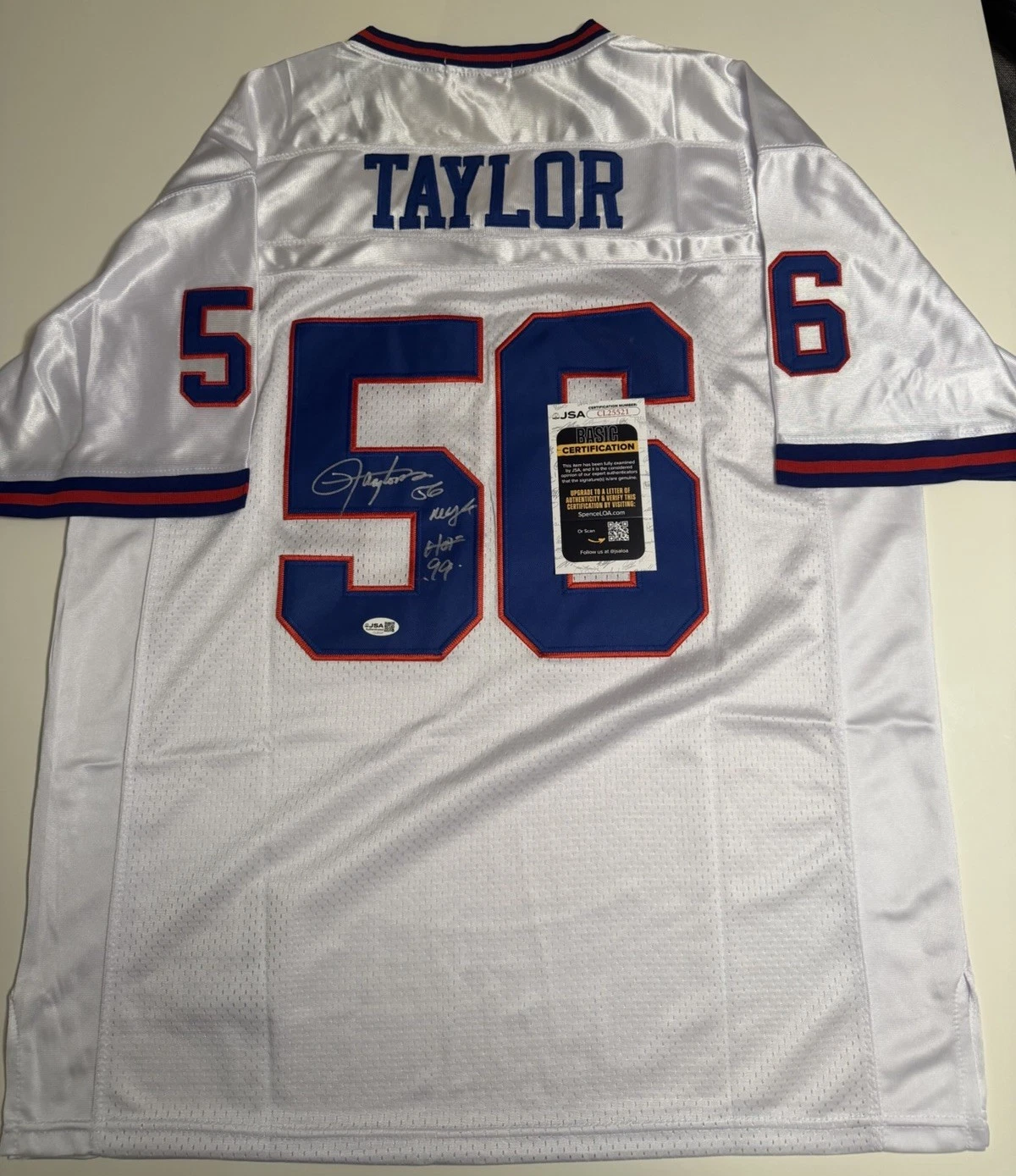 Lawrence Taylor New York Giants Autographed Jersey Inscribed “NYG HOF 99” JSA