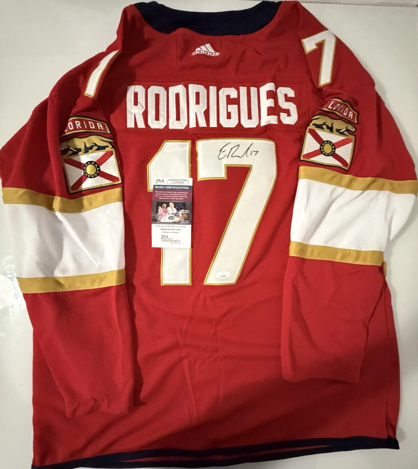 Evan Rodrigues Florida Panthers Autographed Jersey JSA Certified Championship