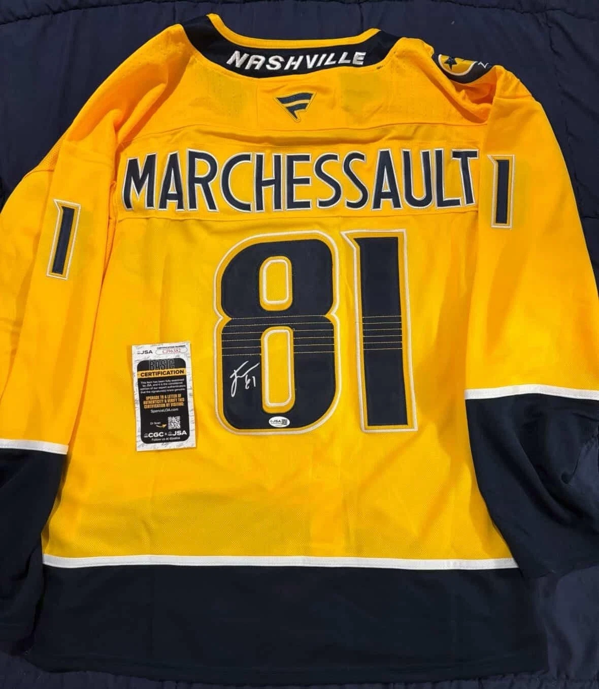 Jonathan Marchessault Autographed Signed Nashville Predators Jersey JSA COA