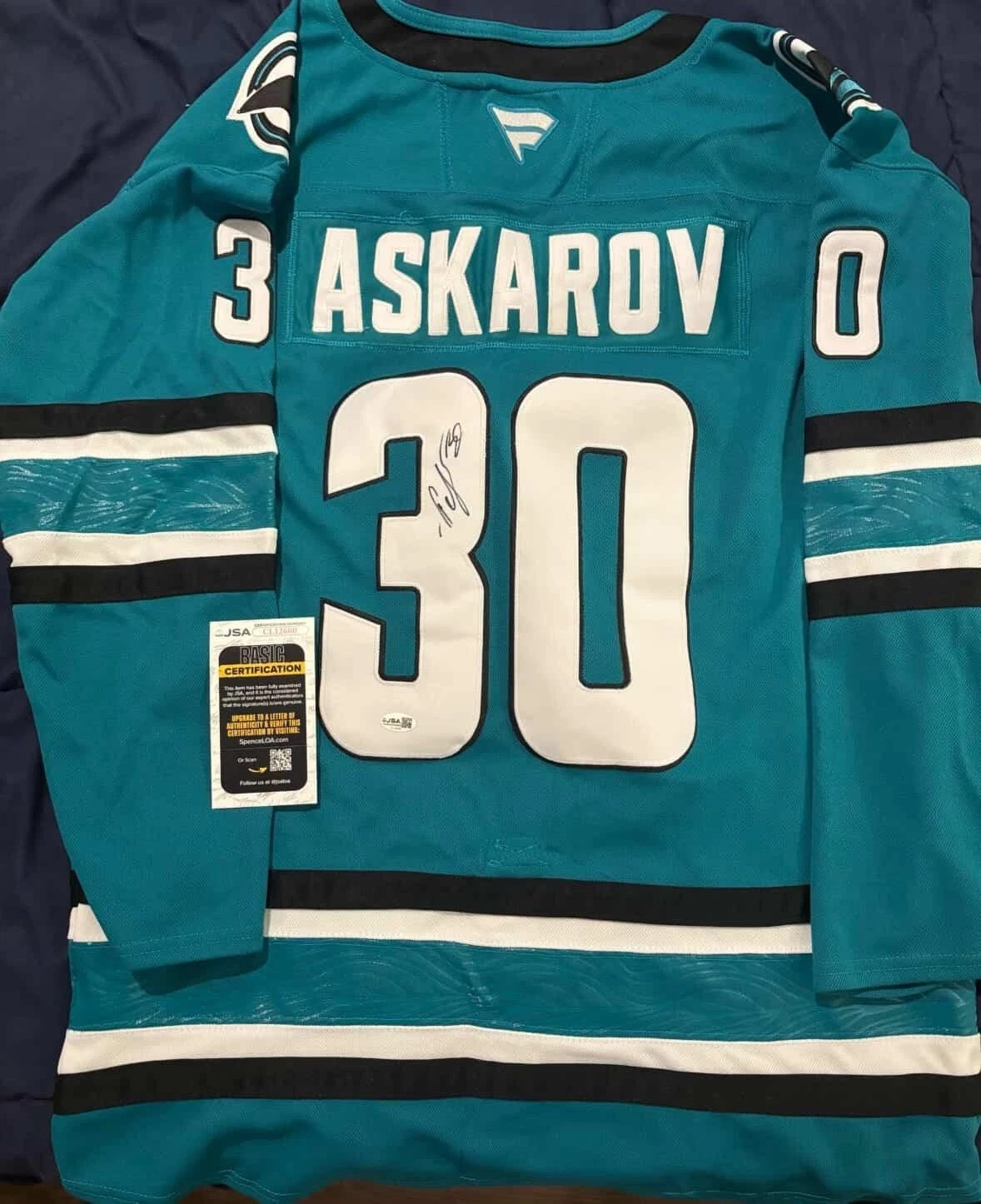 Yaroslav Askarov Autographed Signed San Jose Sharks Jersey JSA COA