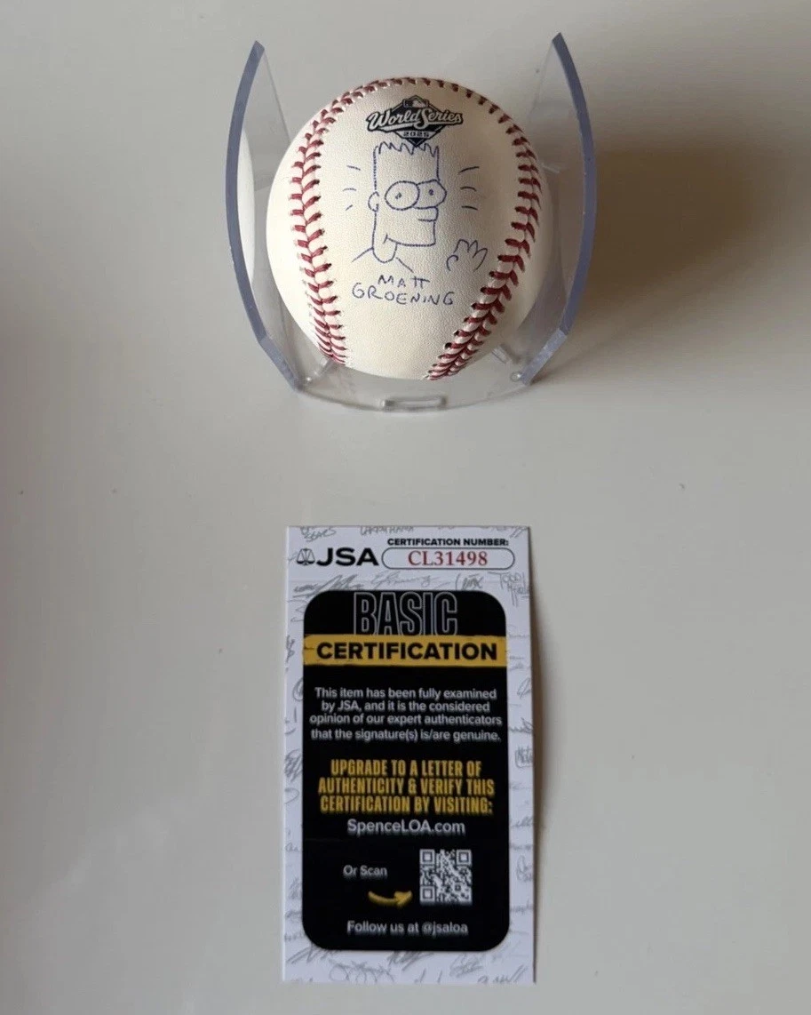 Matt Groening Autographed 2025 WS Baseball The Simpsons Bart Sketch JSA COA