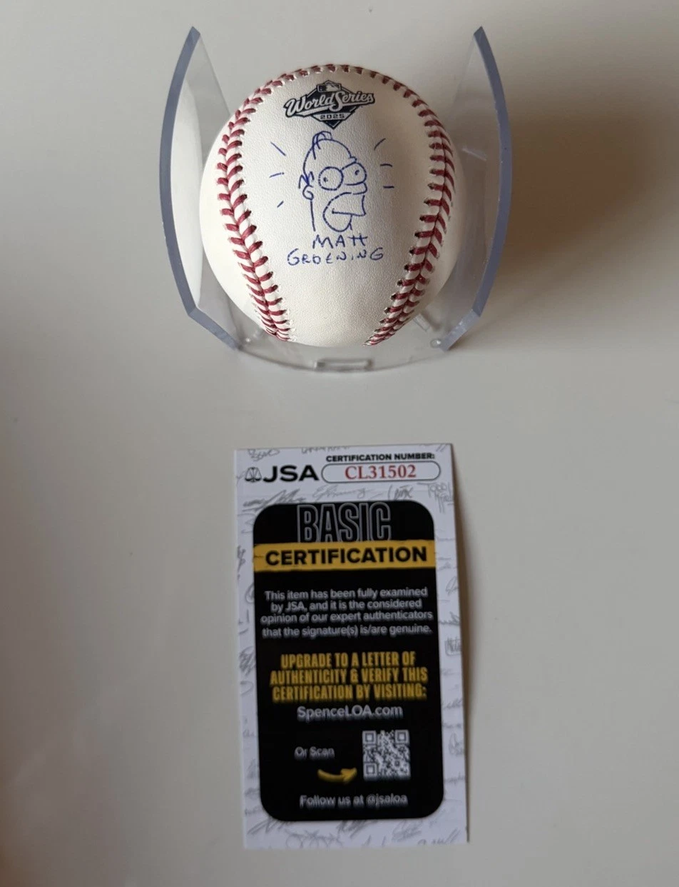 Matt Groening Autographed 2025 WS Baseball The Simpsons Homer Sketch JSA COA