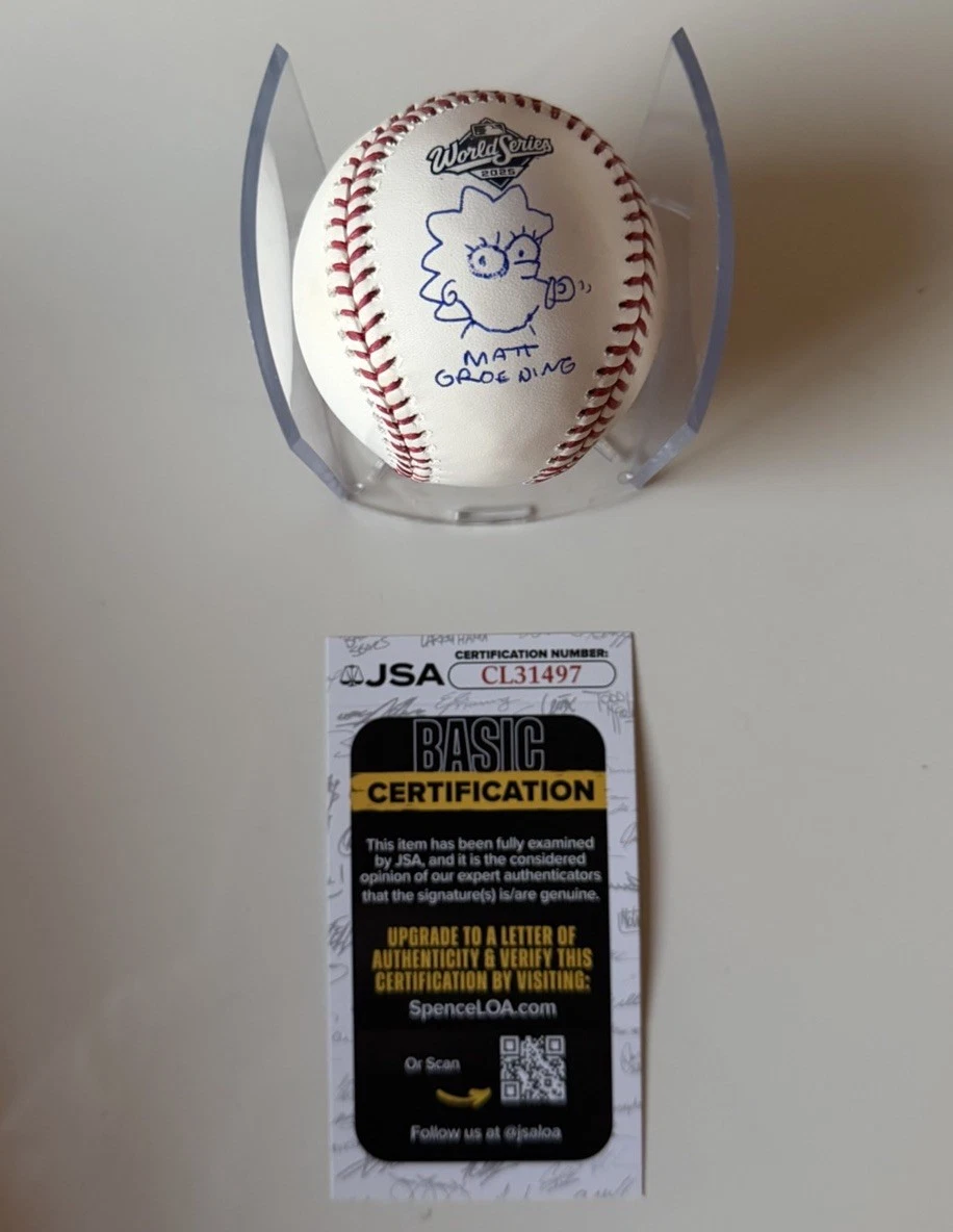 Matt Groening Autographed 2025 WS Baseball The Simpsons Maggie Sketch JSA COA
