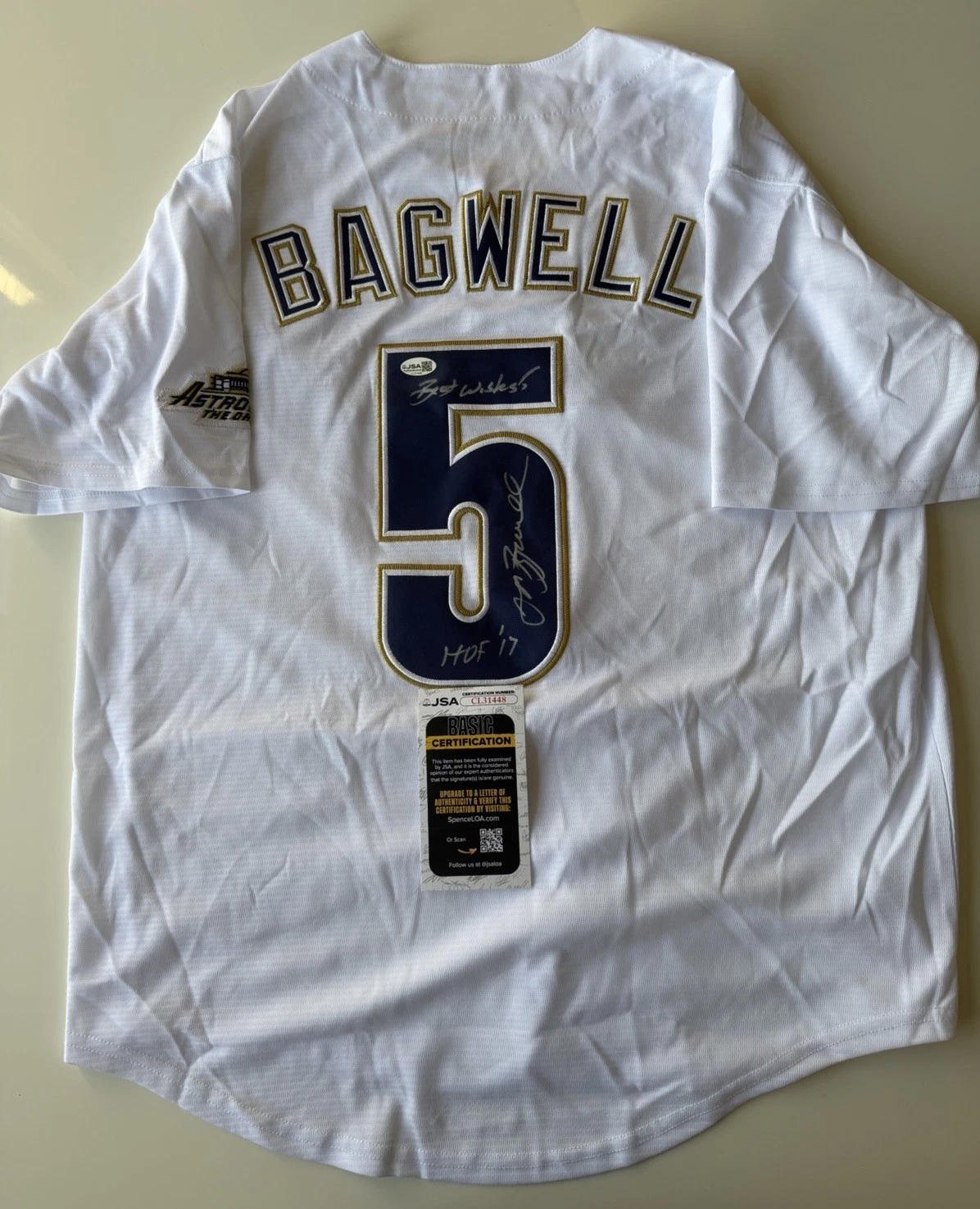 Jeff Bagwell Houston Astros Autographed Jersey Inscribed HOF 17 JSA COA